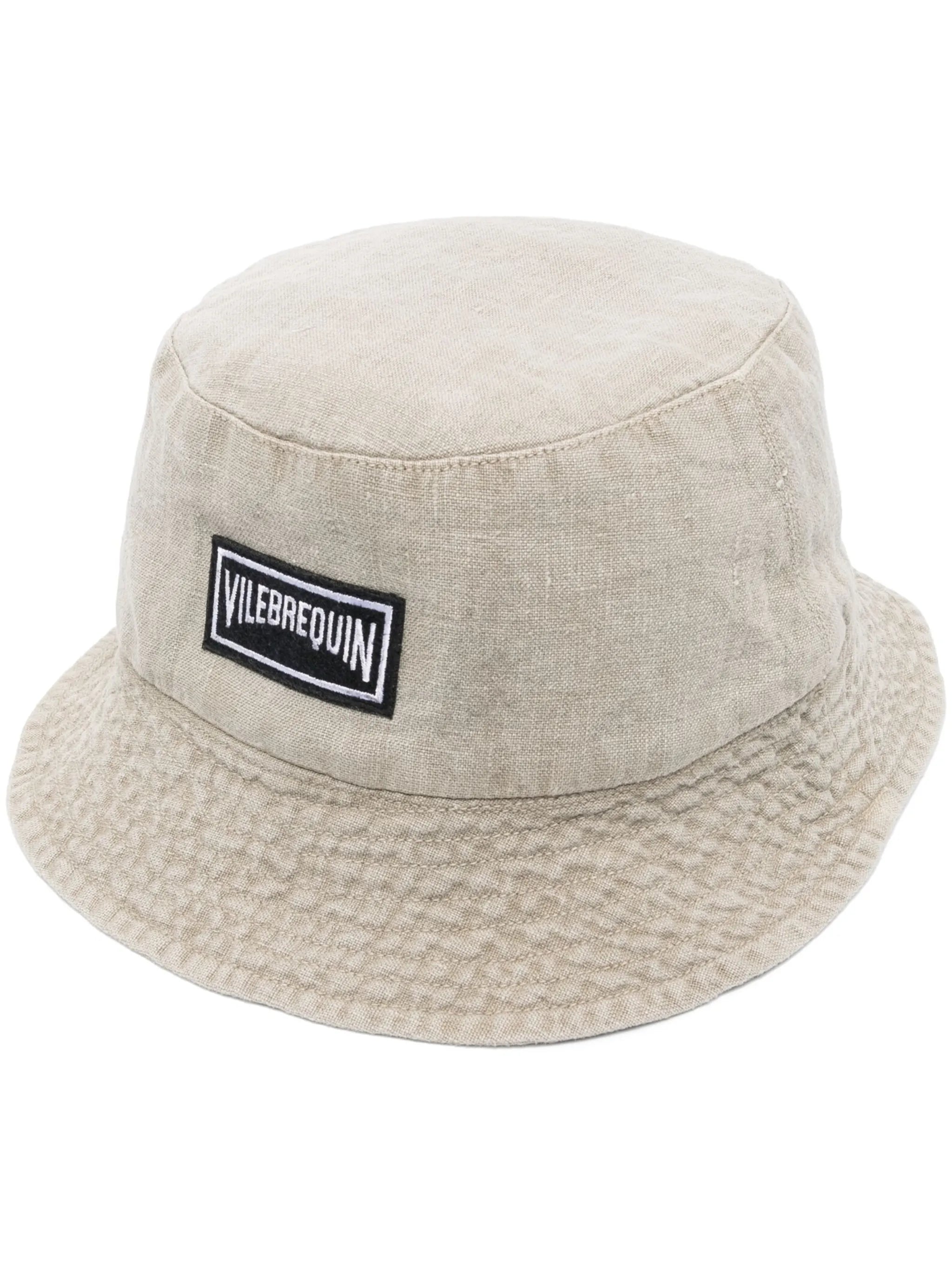 logo-patch linen bucket hat