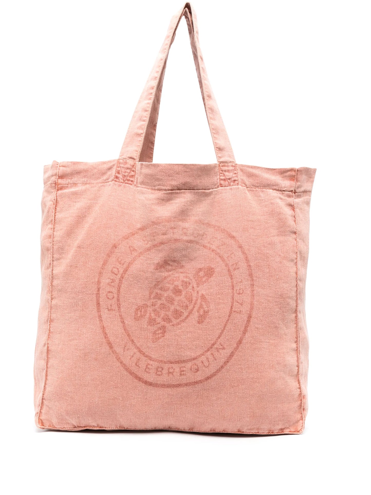logo-print linen tote bag
