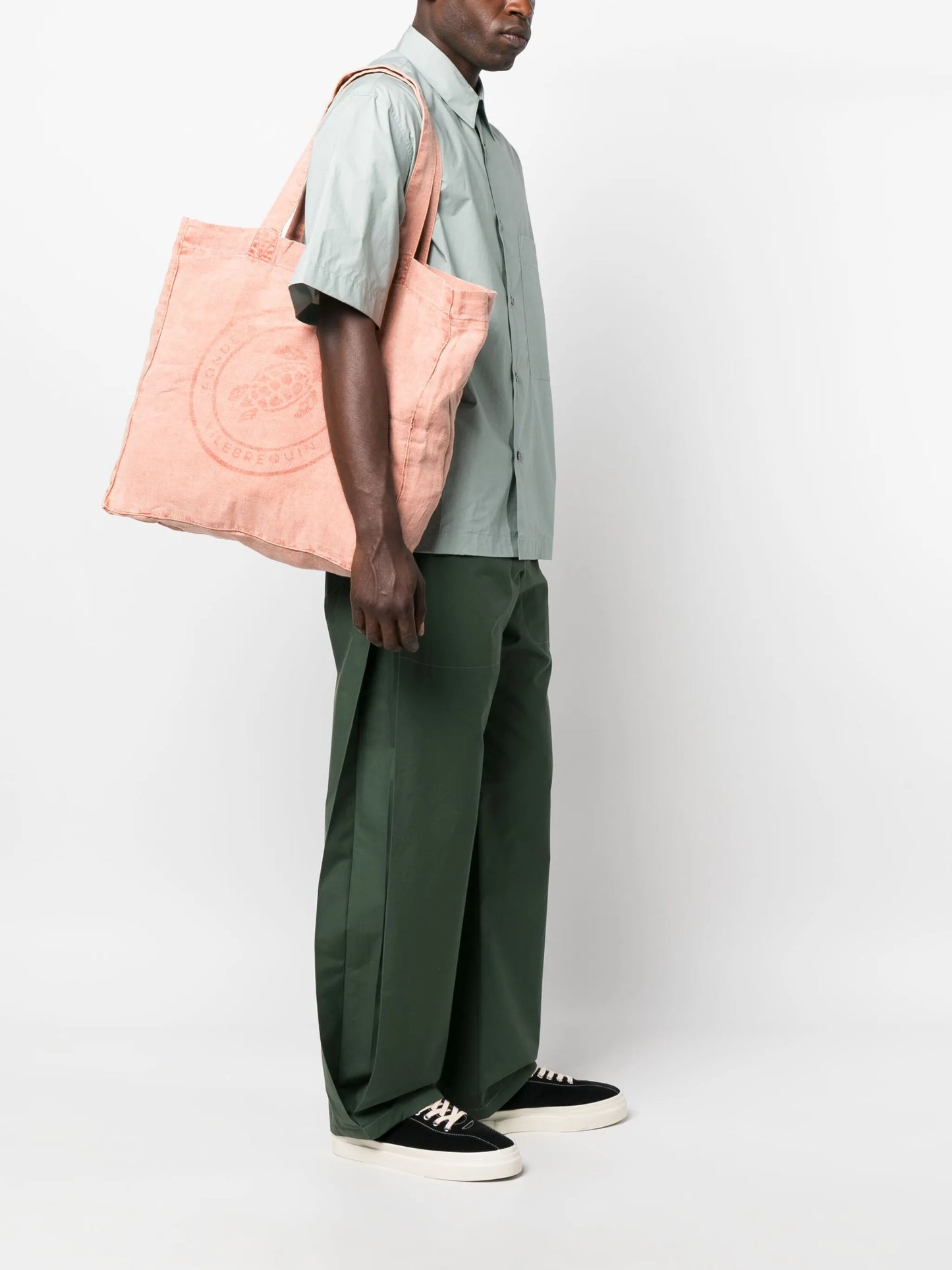 logo-print linen tote bag