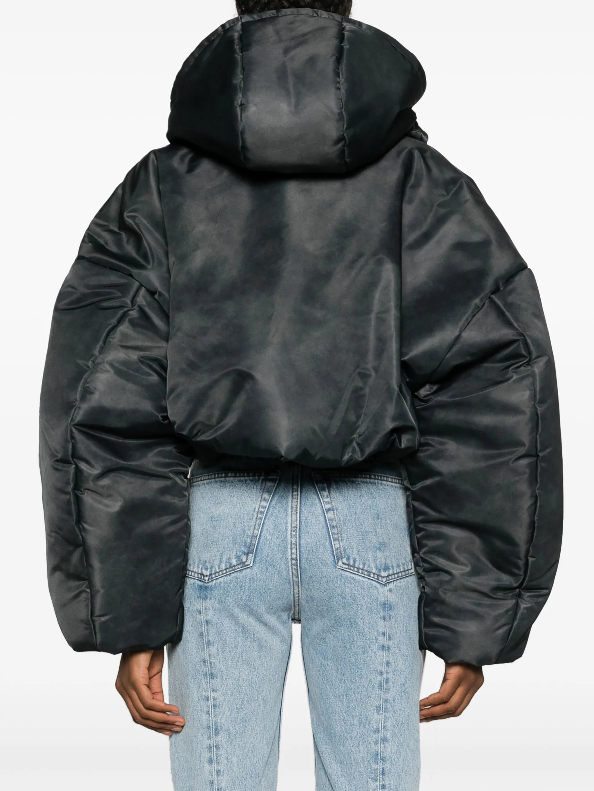 logo-embroidered cropped puffer jacket