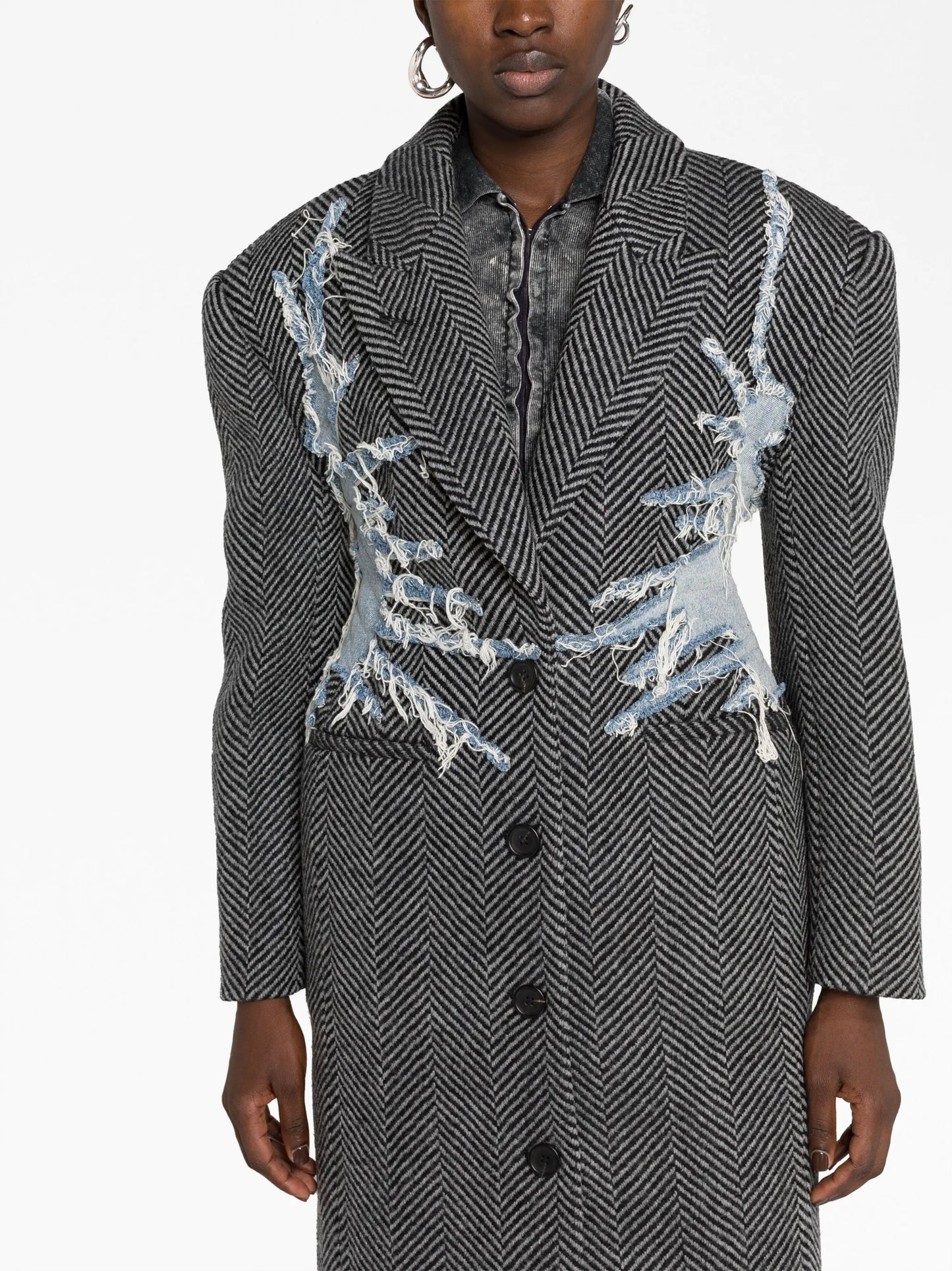 Hourglass Whisker herringbone wool coat