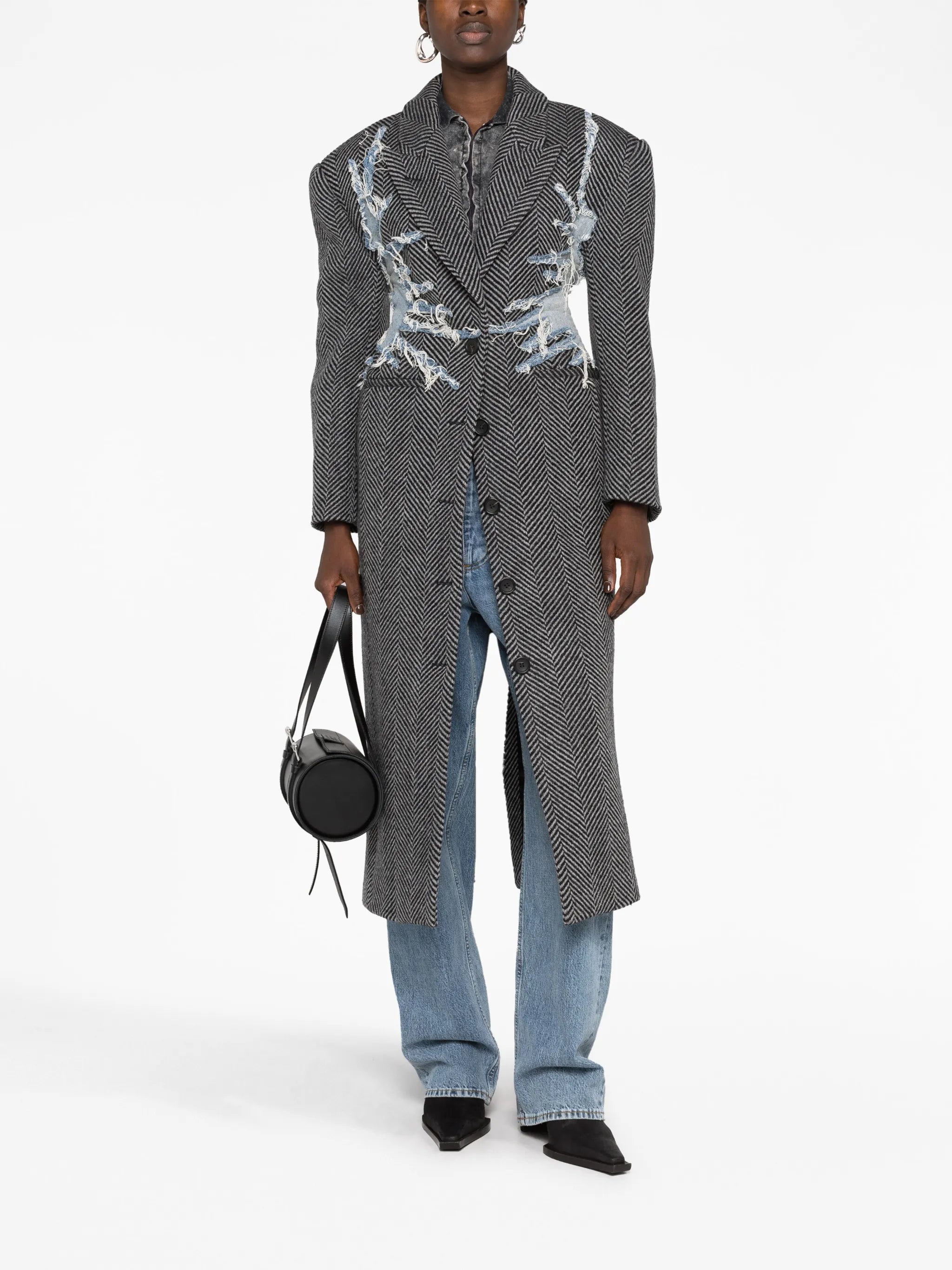 Hourglass Whisker herringbone wool coat