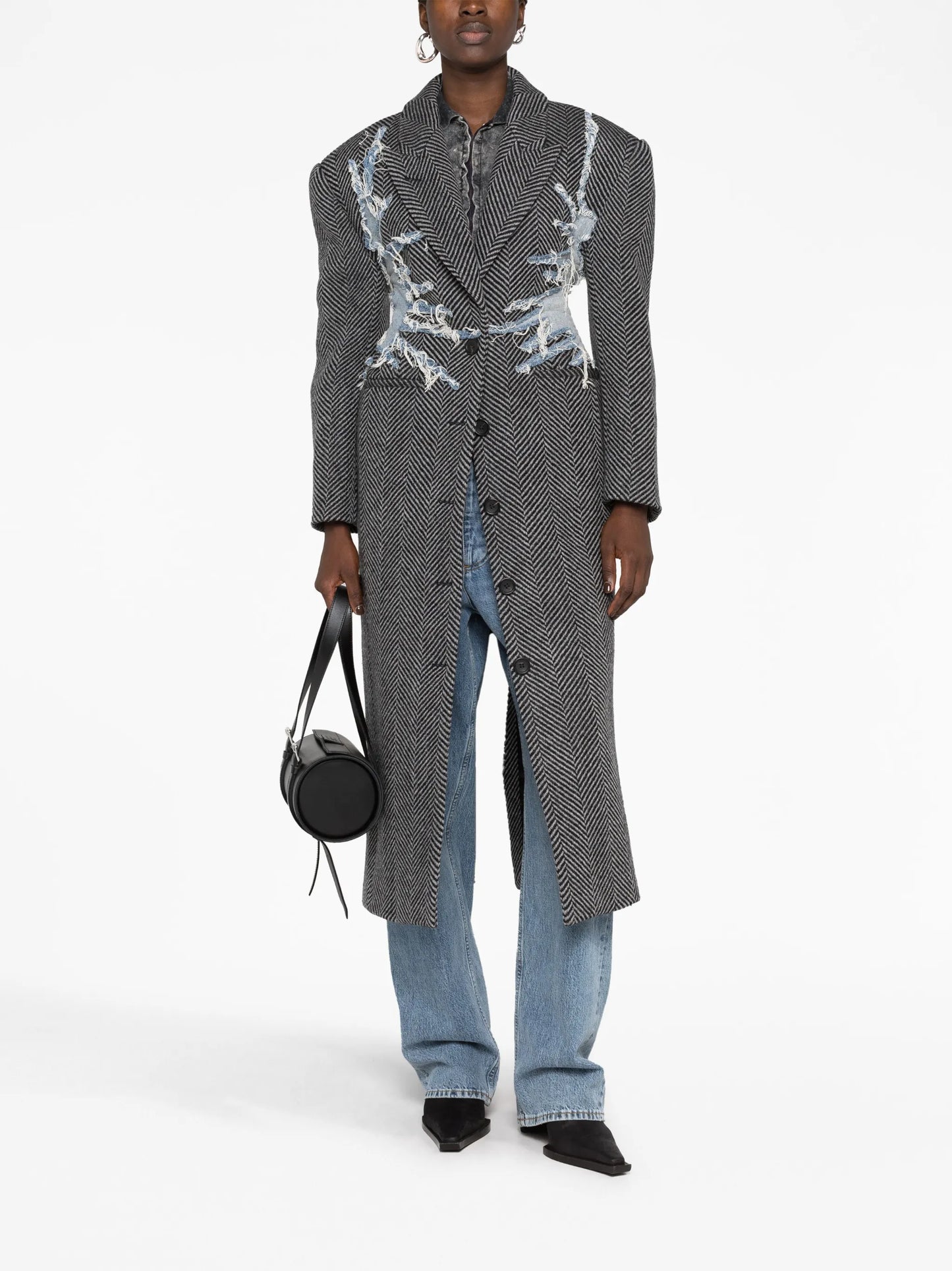 Hourglass Whisker herringbone wool coat
