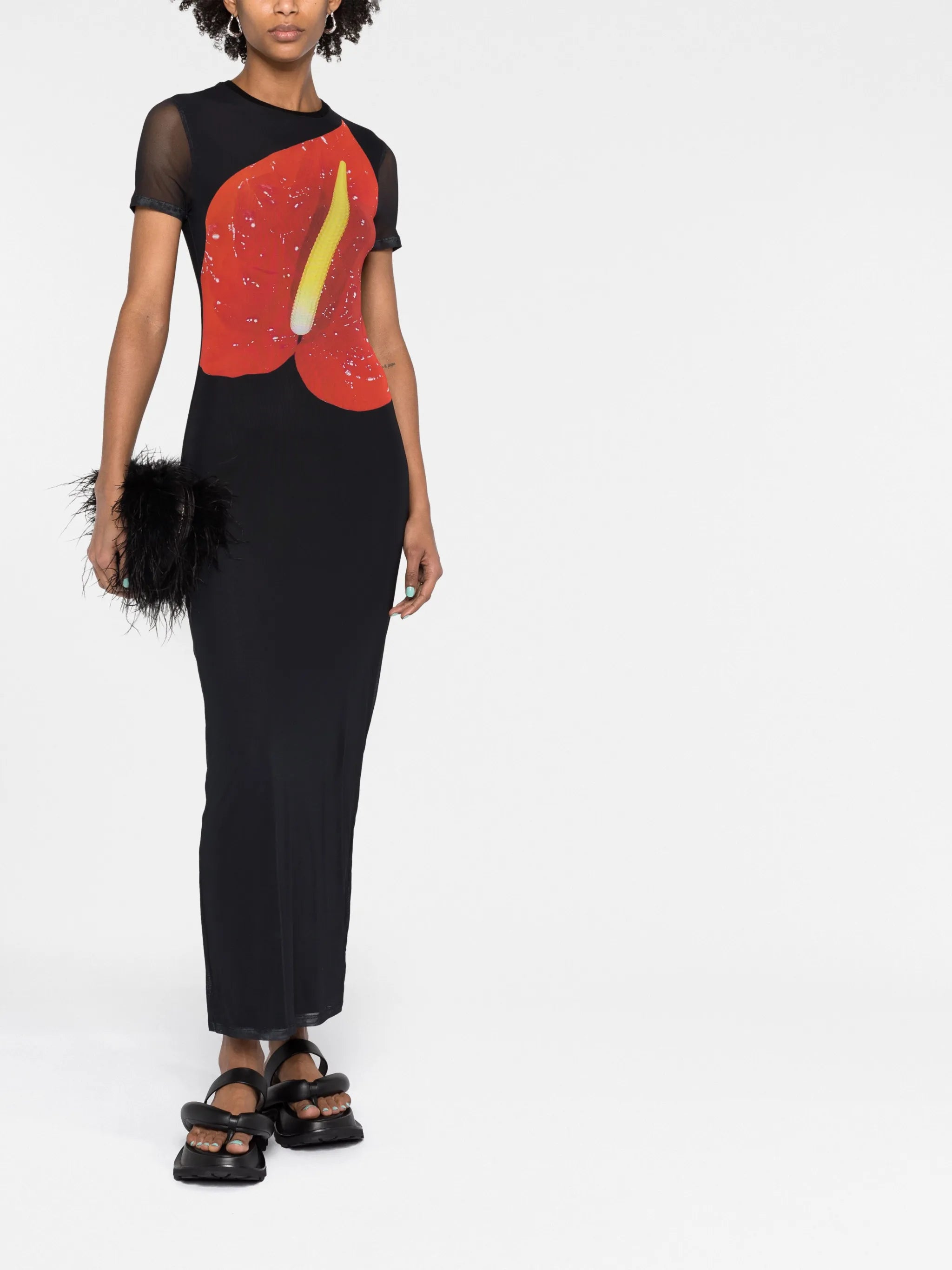Anthurium-print short-sleeved dress