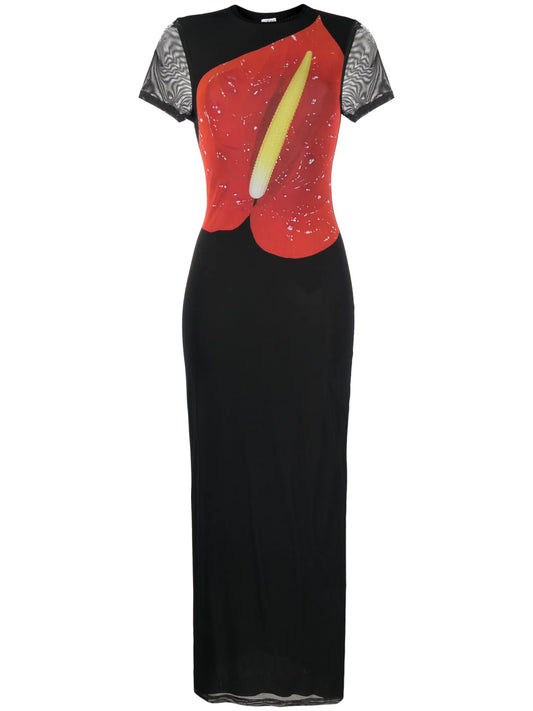 Anthurium-print short-sleeved dress