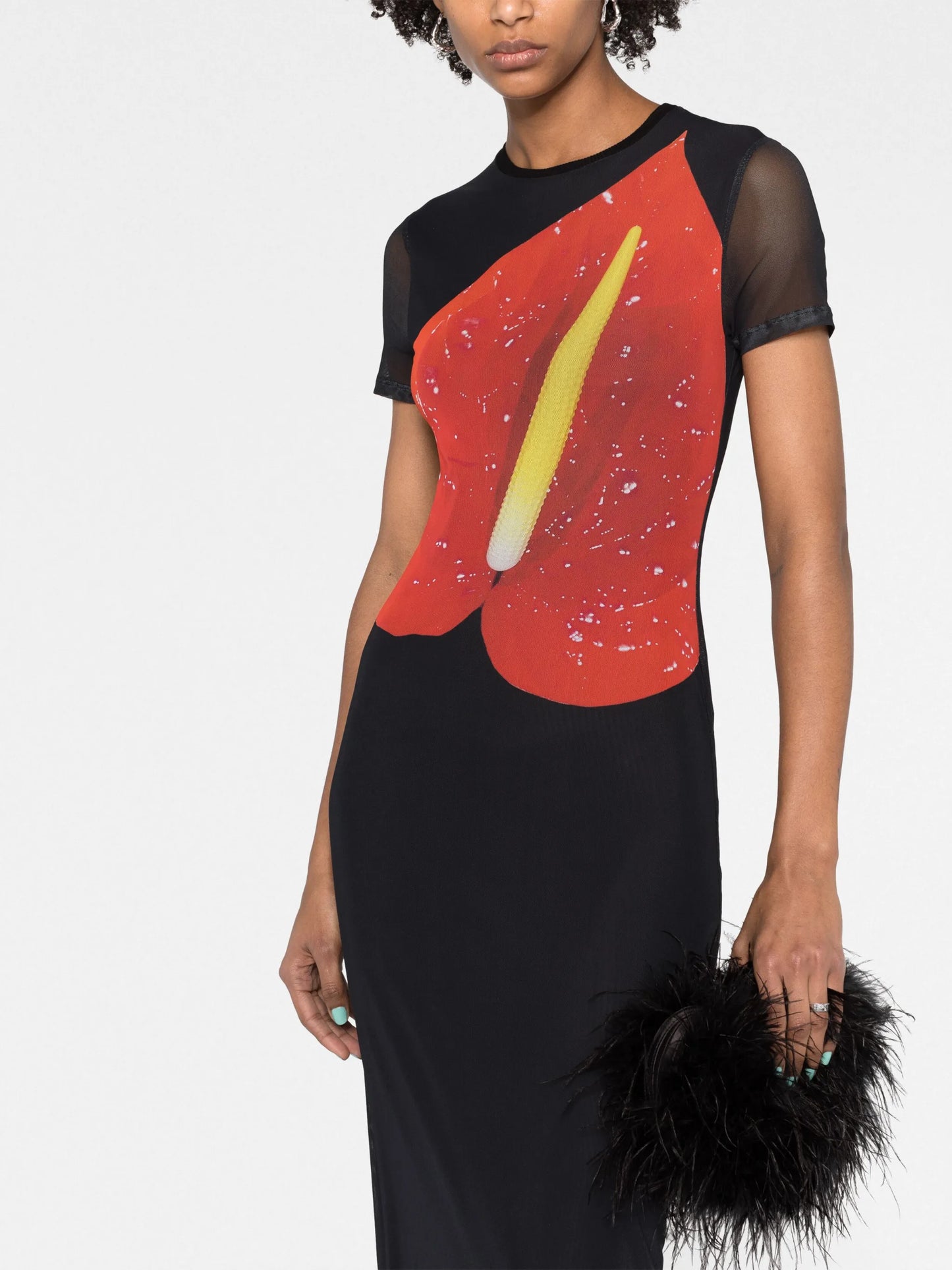 Anthurium-print short-sleeved dress