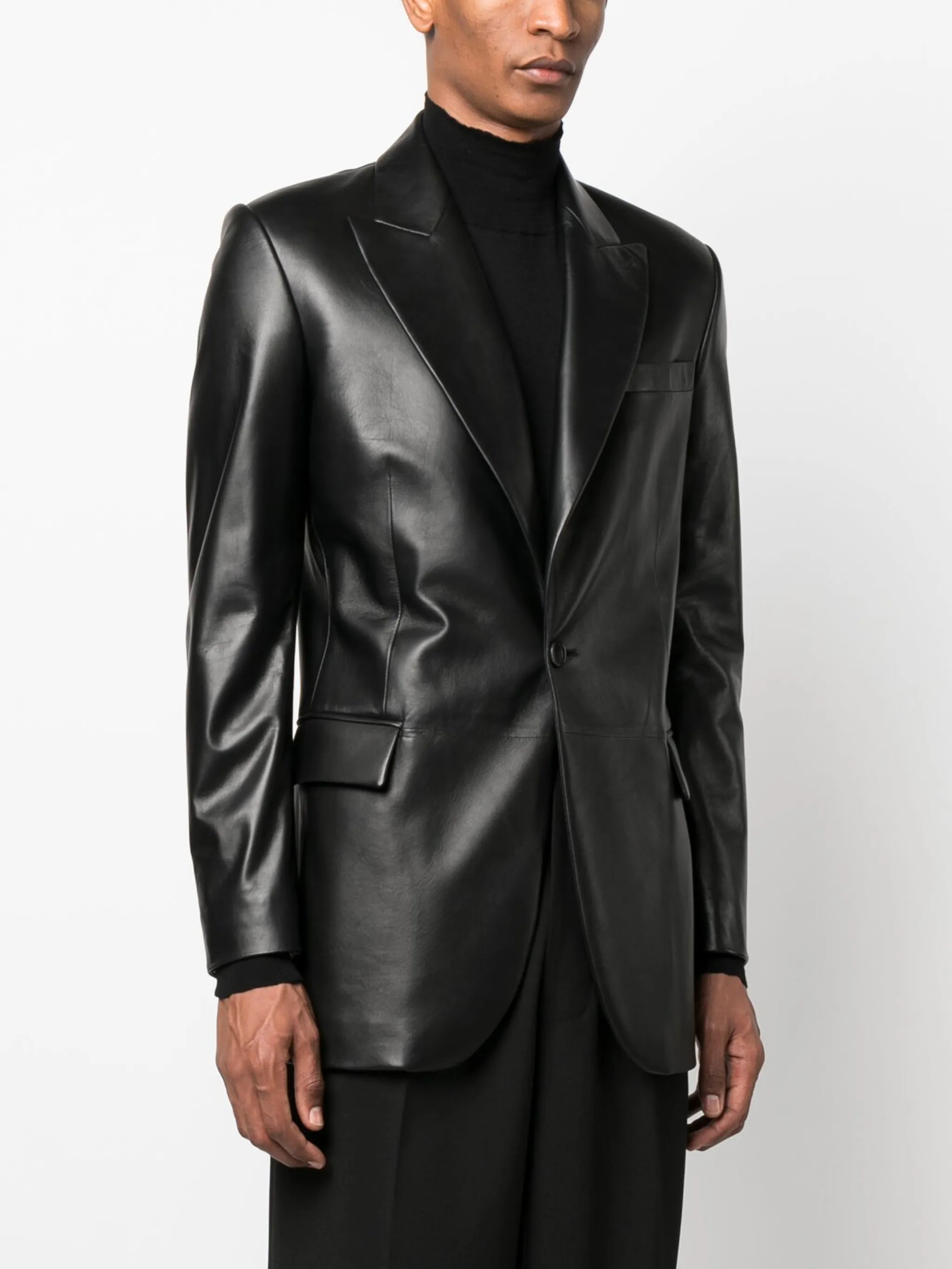 single-breast leather blazer
