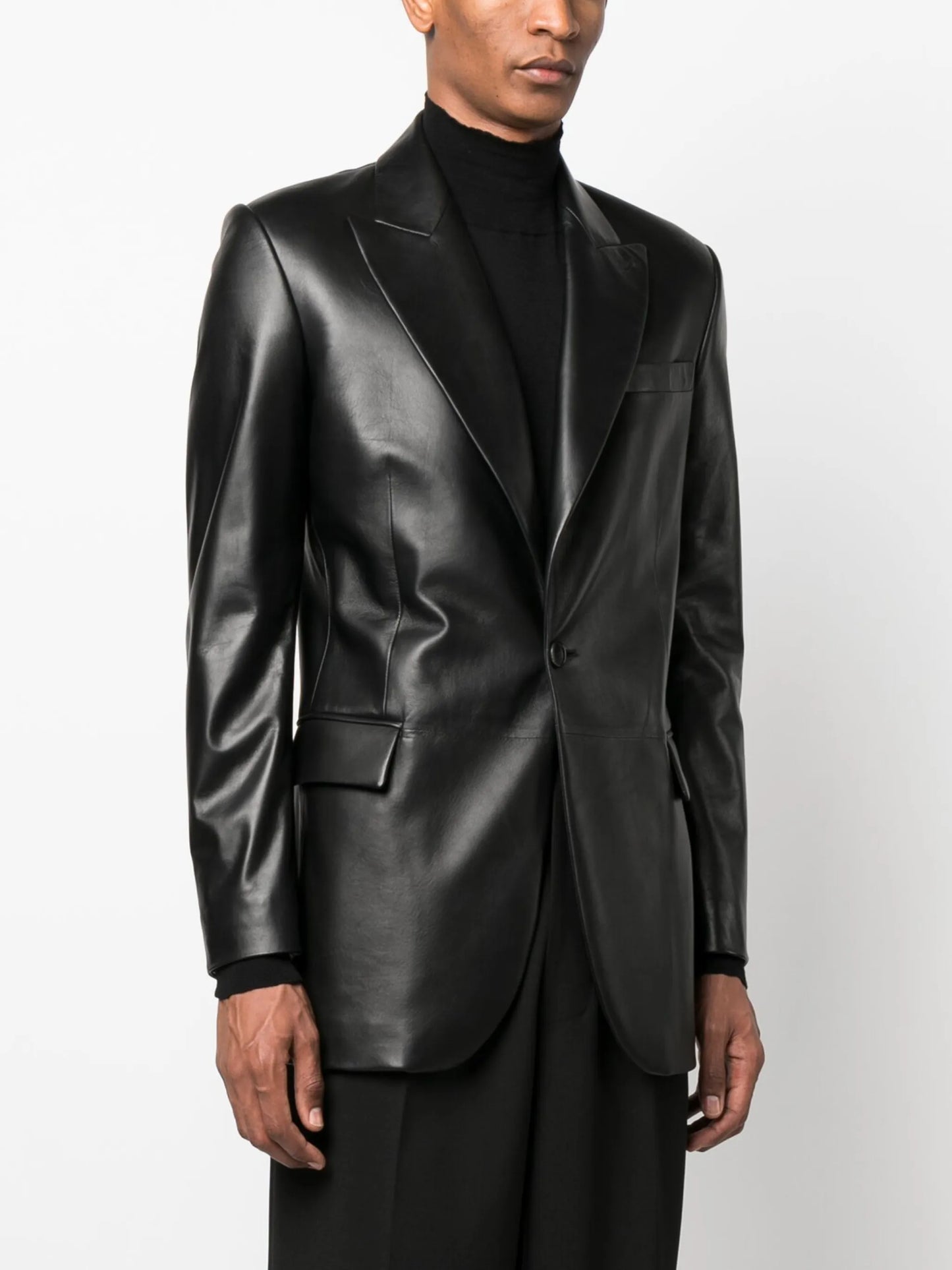 single-breast leather blazer