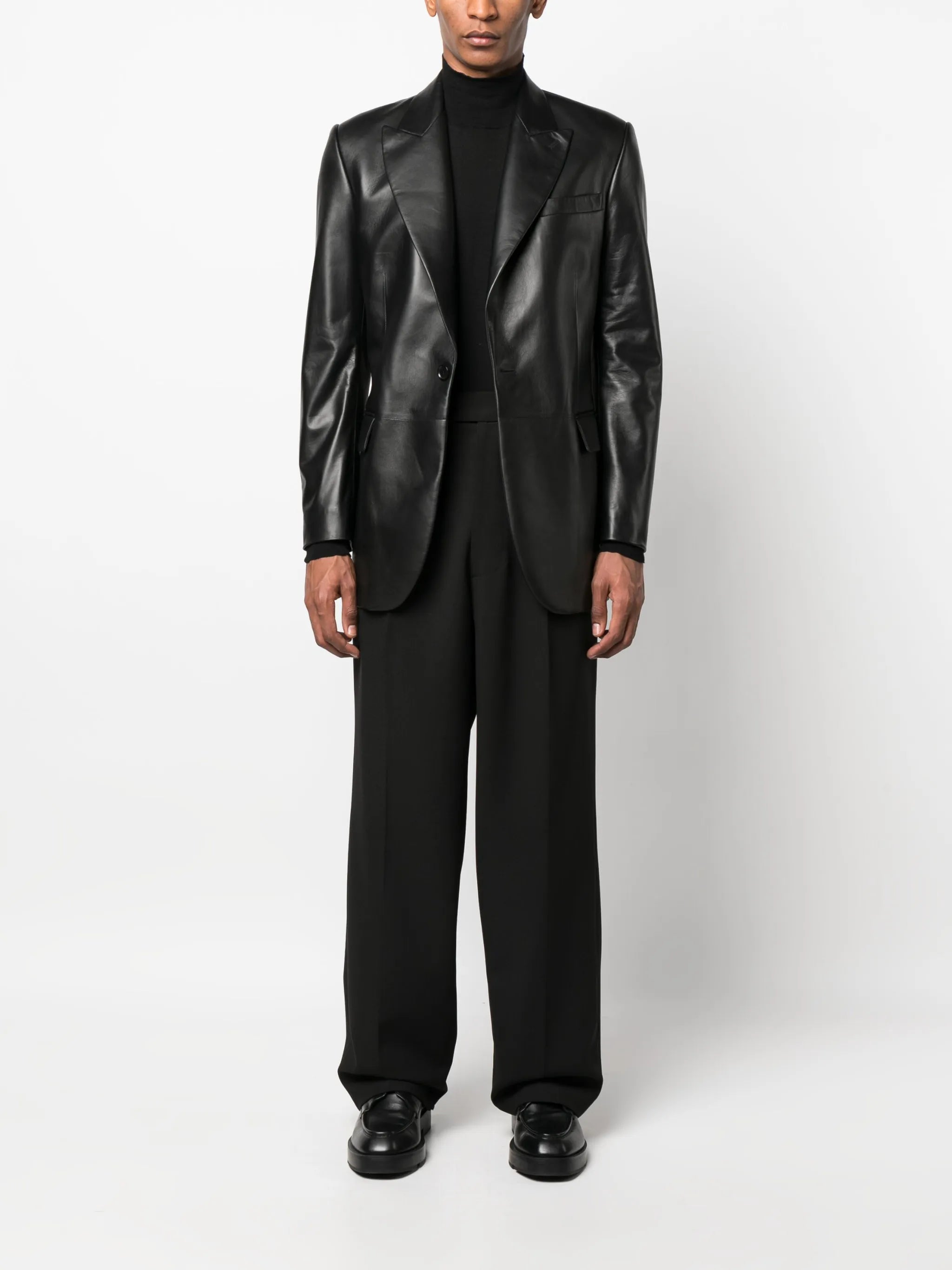 single-breast leather blazer