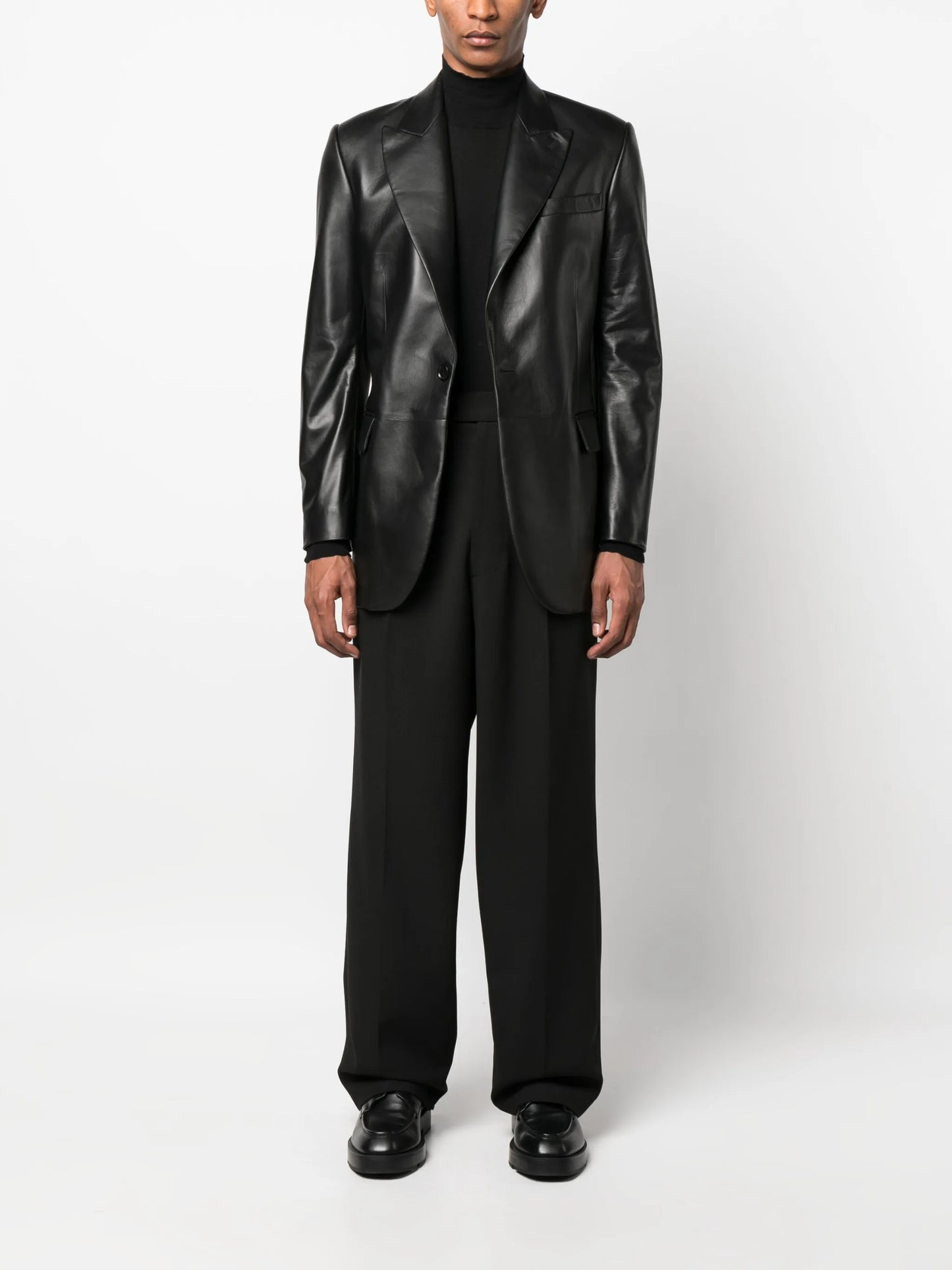 single-breast leather blazer