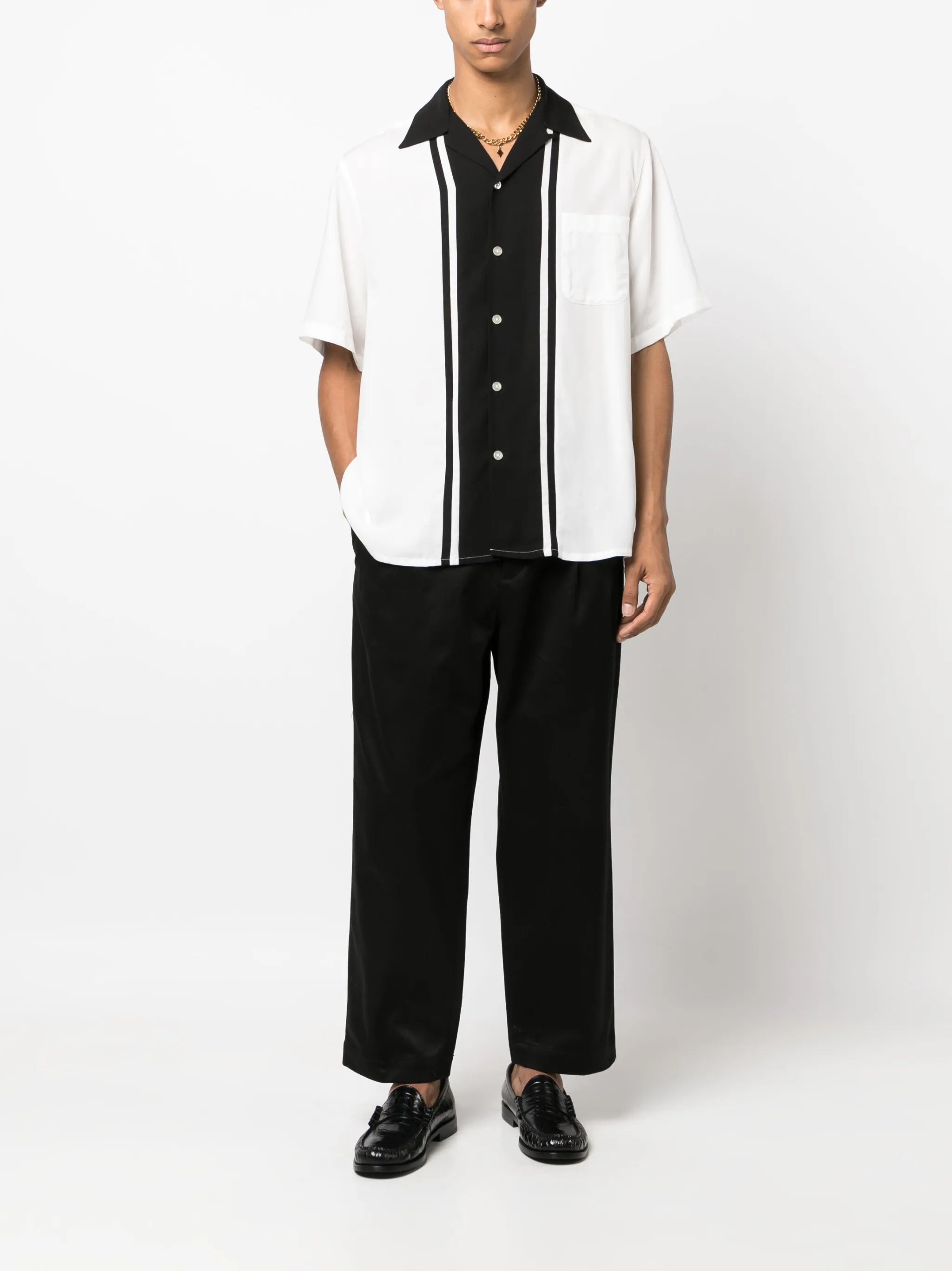 two-tone stripe-print shirt