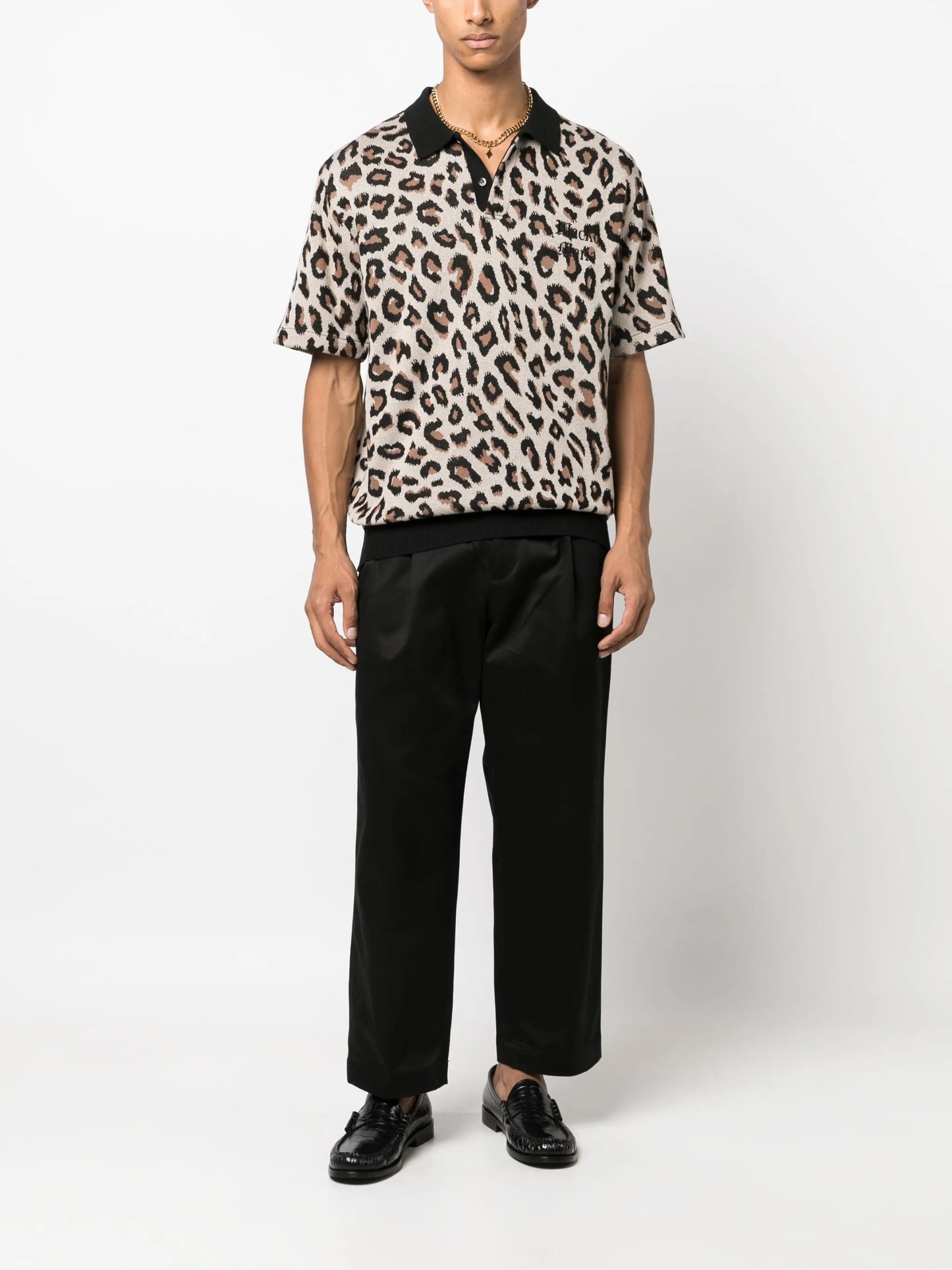 intarsia-knit leopard polo shirt