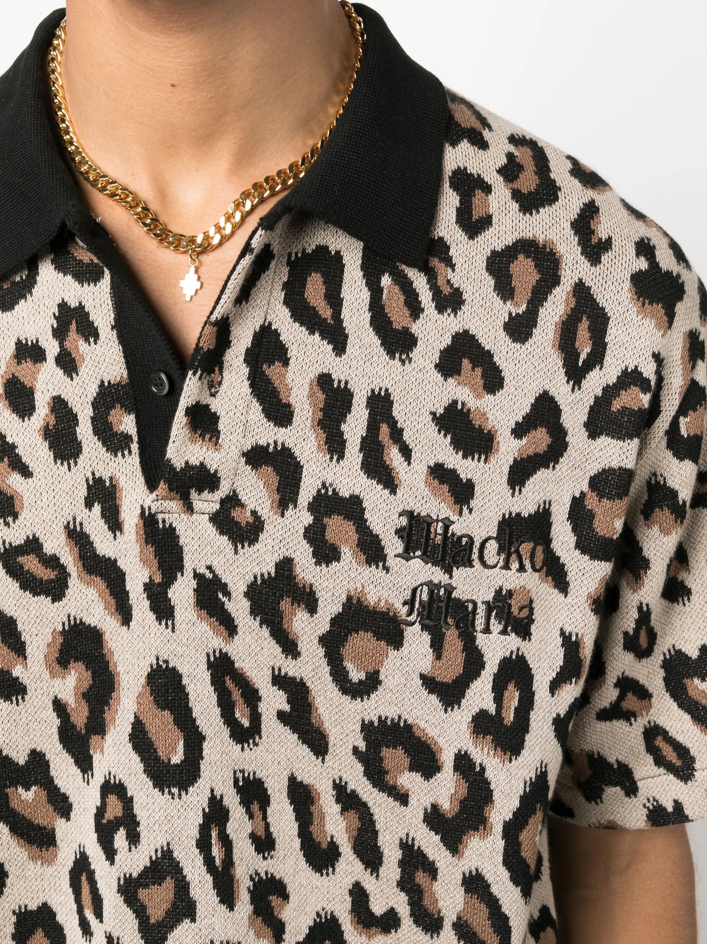 intarsia-knit leopard polo shirt