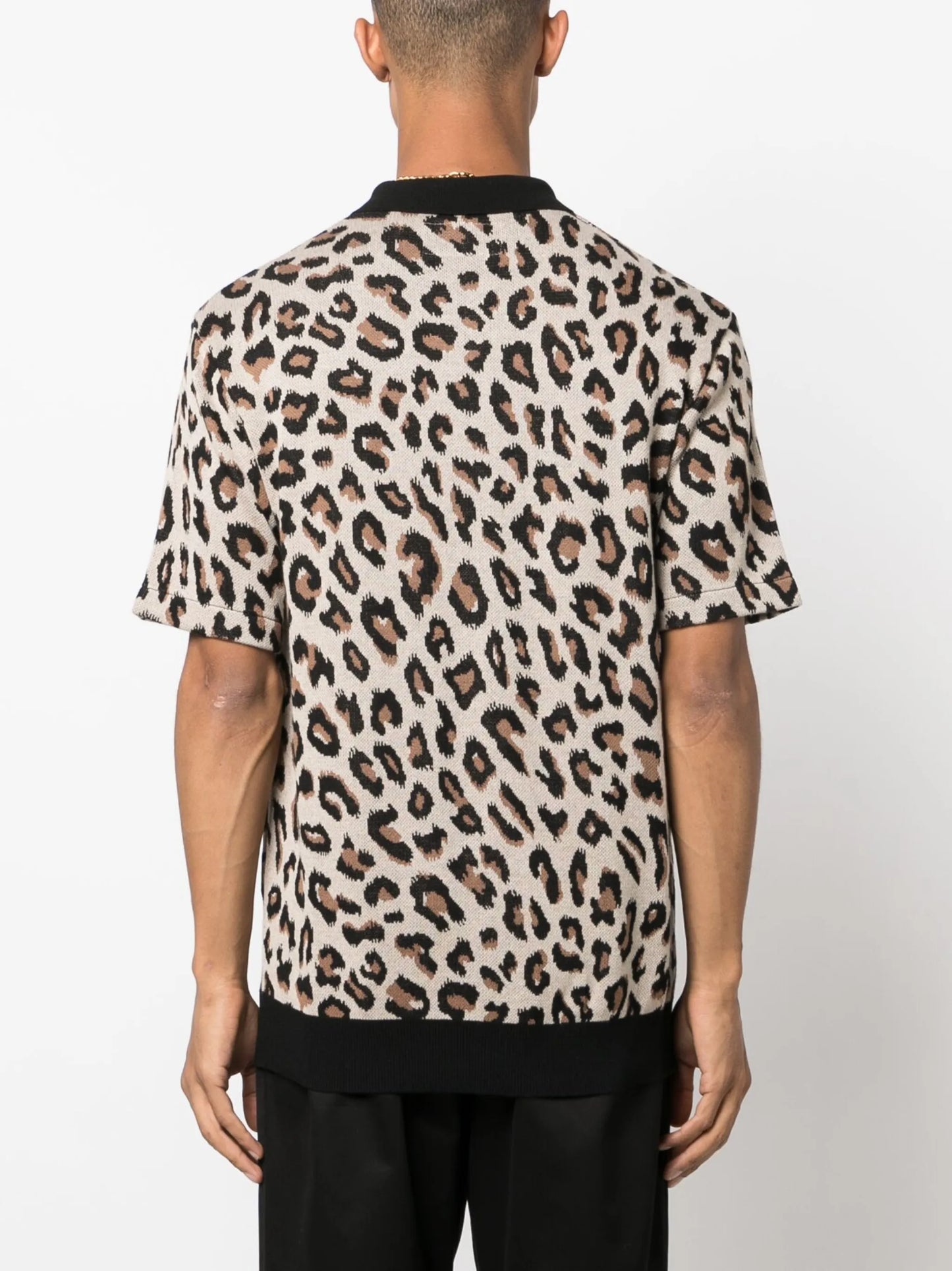 intarsia-knit leopard polo shirt