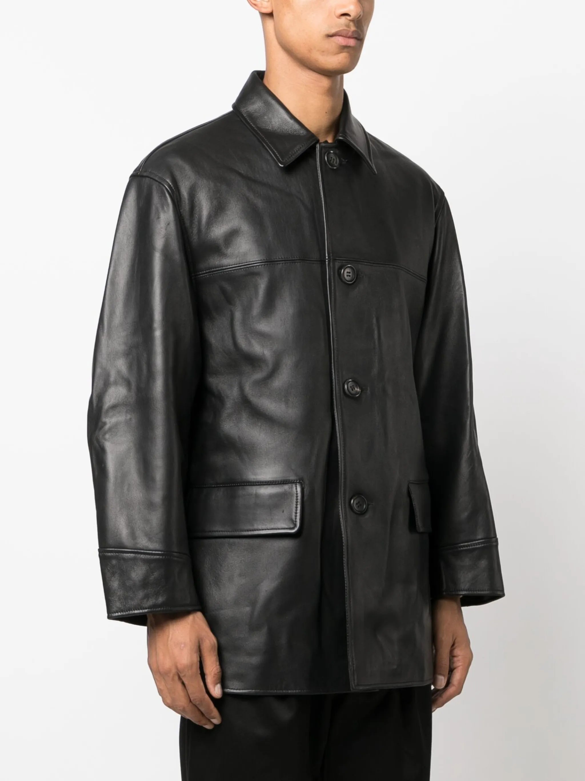 panelled-design leather jacket