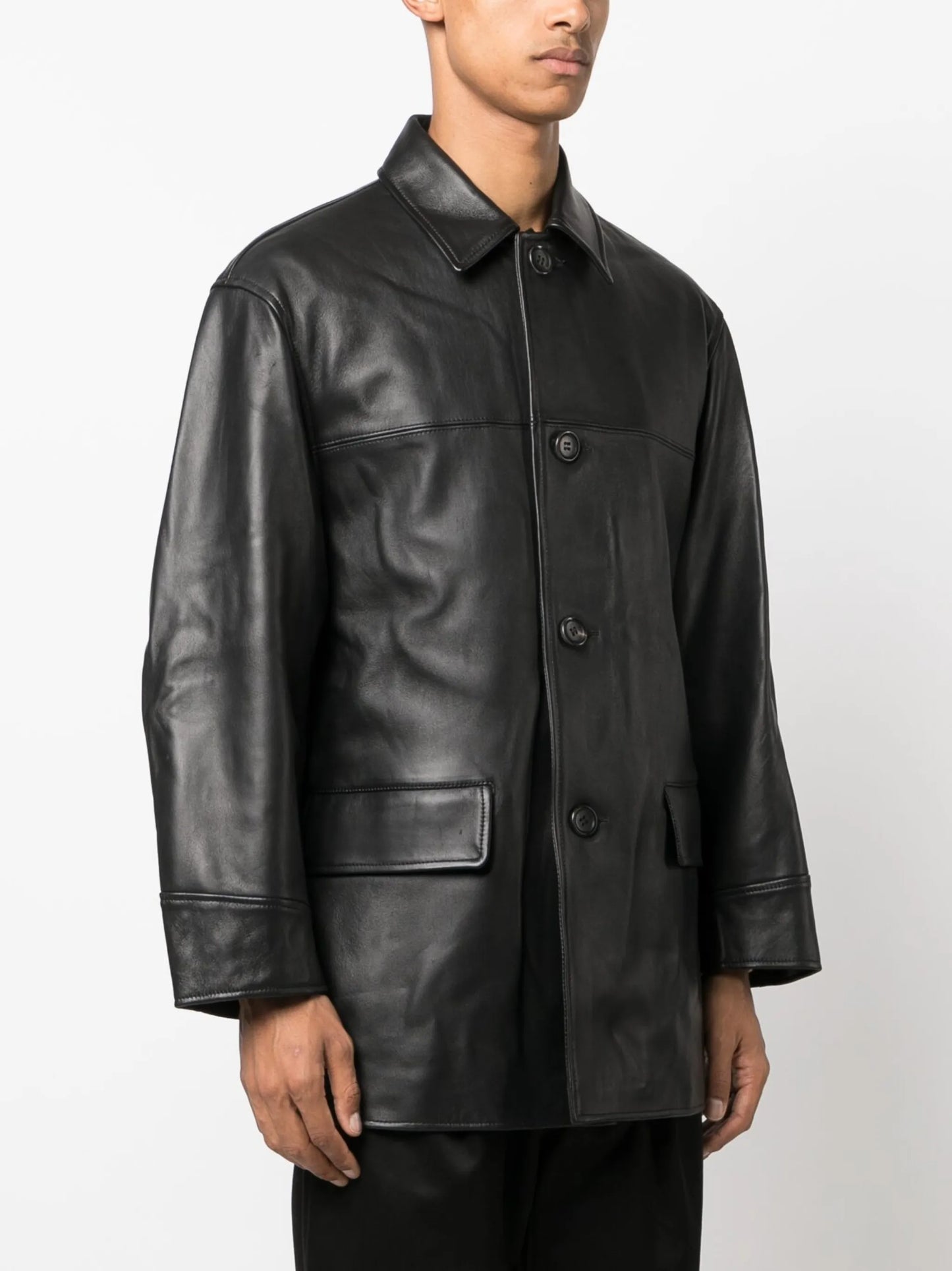 panelled-design leather jacket