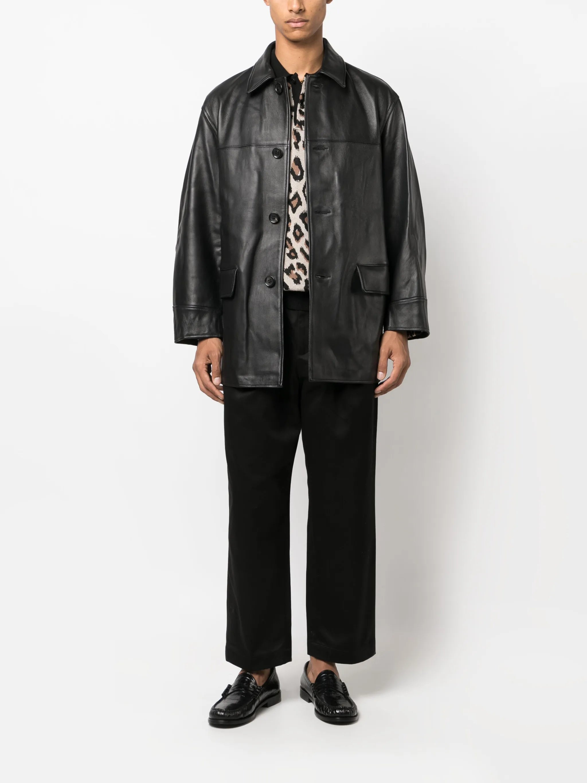 panelled-design leather jacket