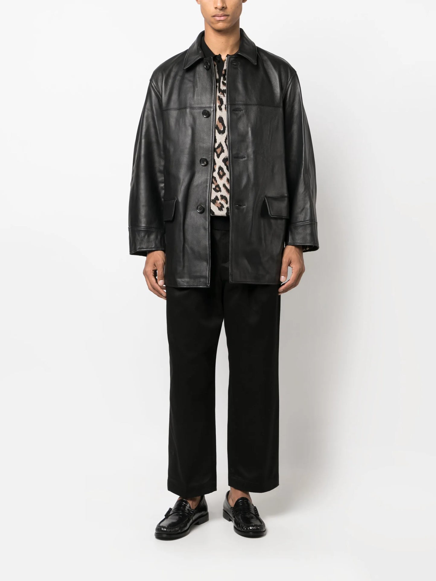 panelled-design leather jacket