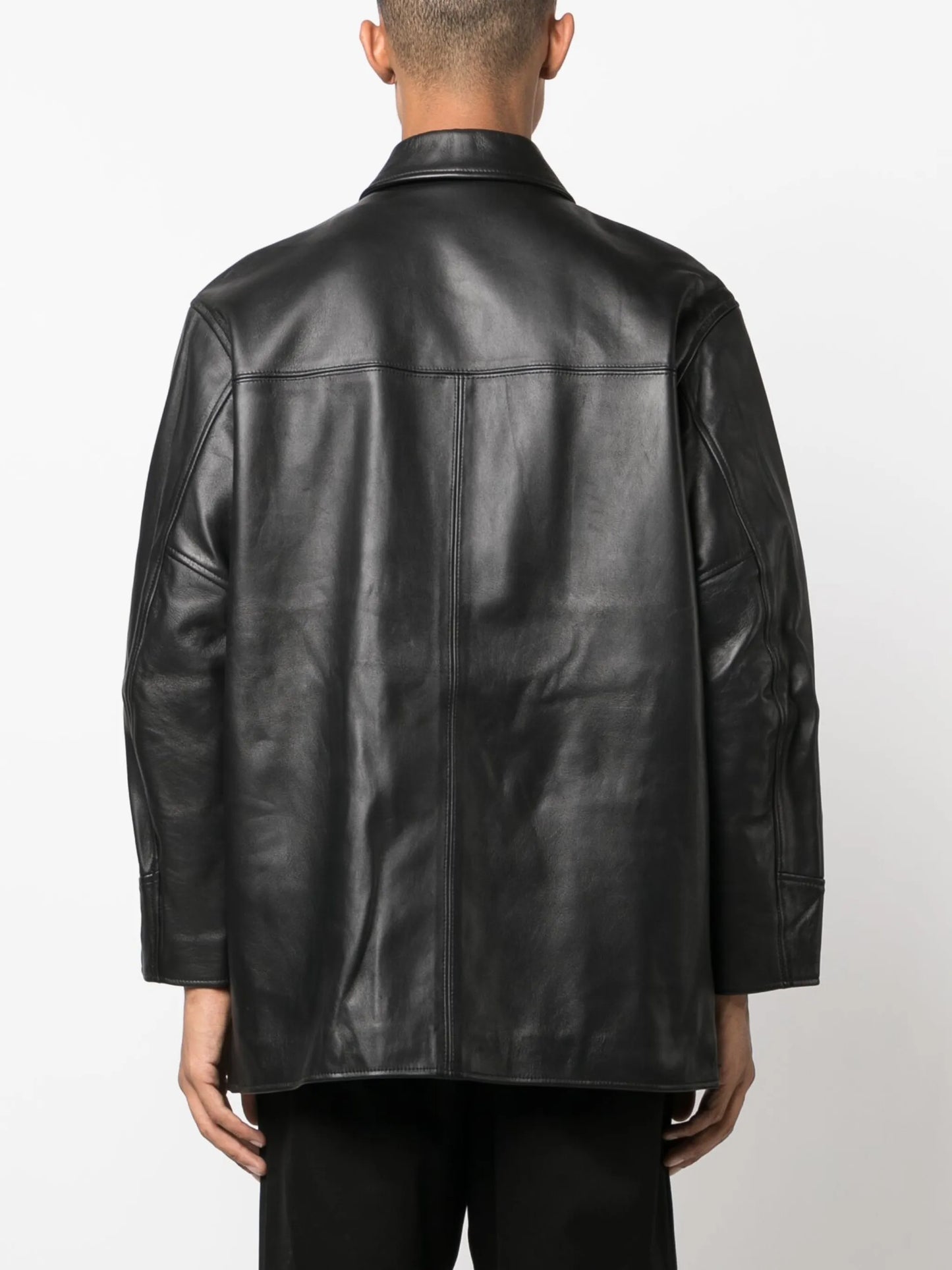 panelled-design leather jacket