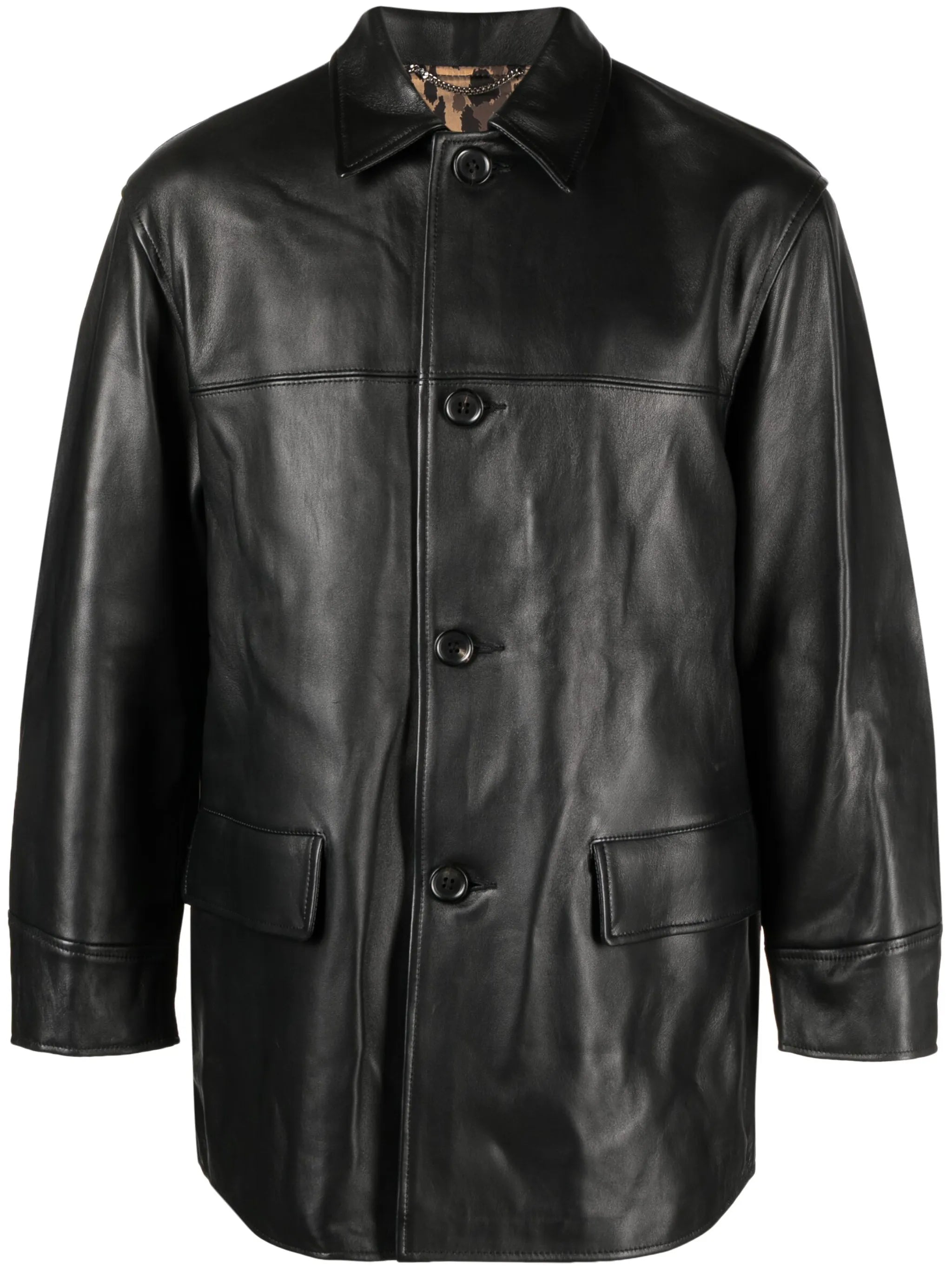 panelled-design leather jacket