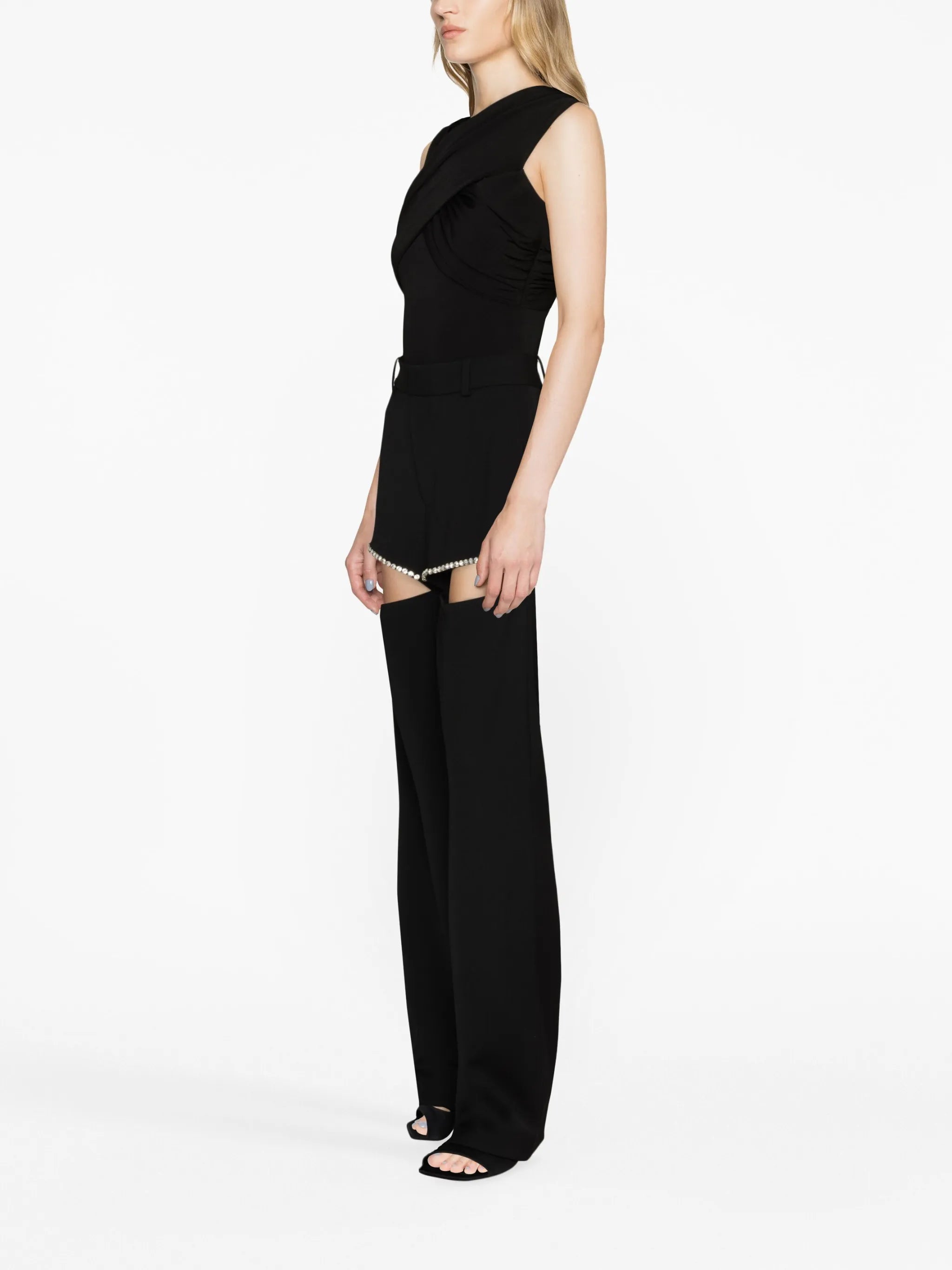 crystal-embellished cut-out trousers