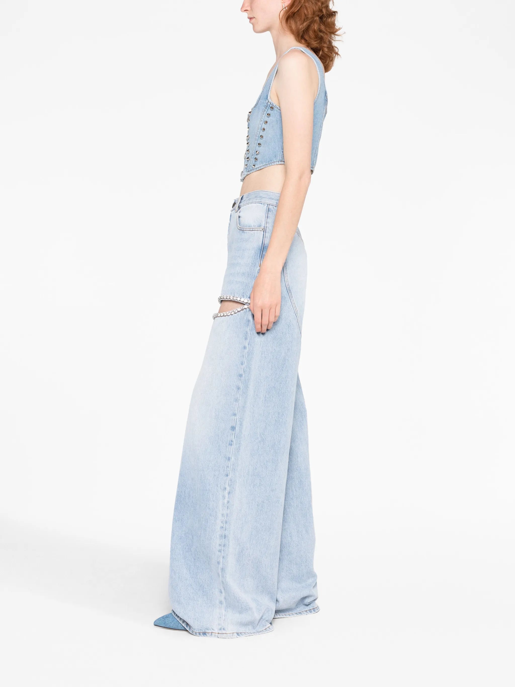 wide-leg crystal jeans