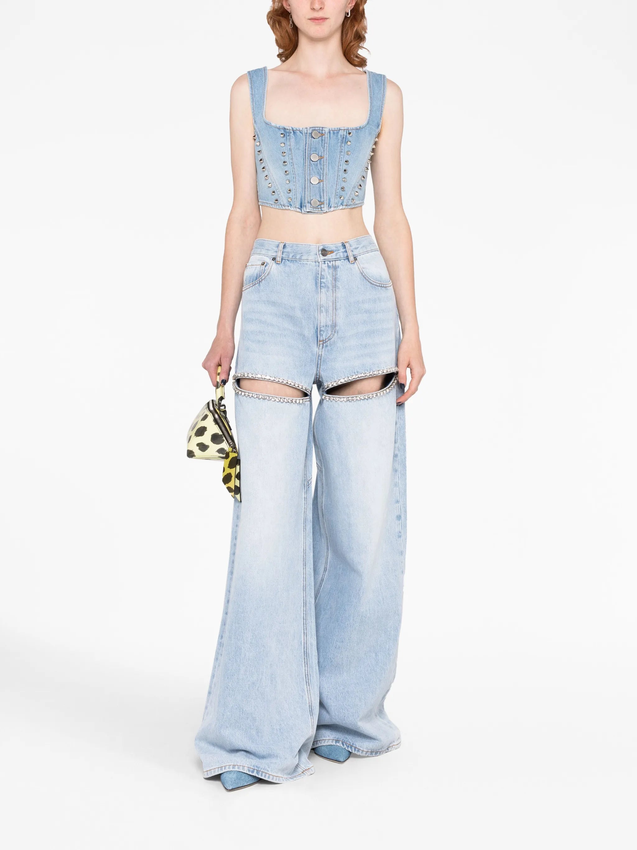 wide-leg crystal jeans