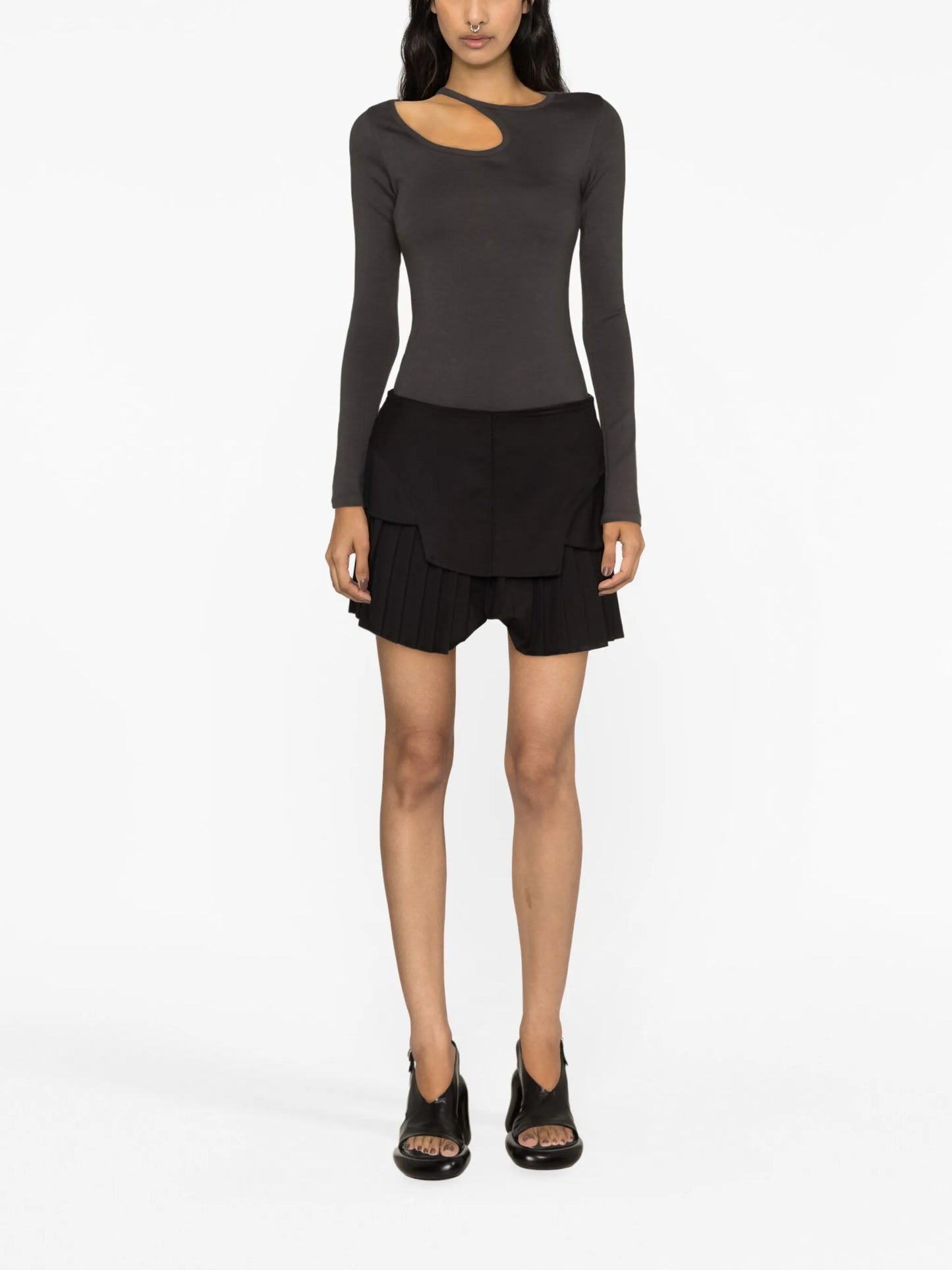 corset-detail pleated miniskirt