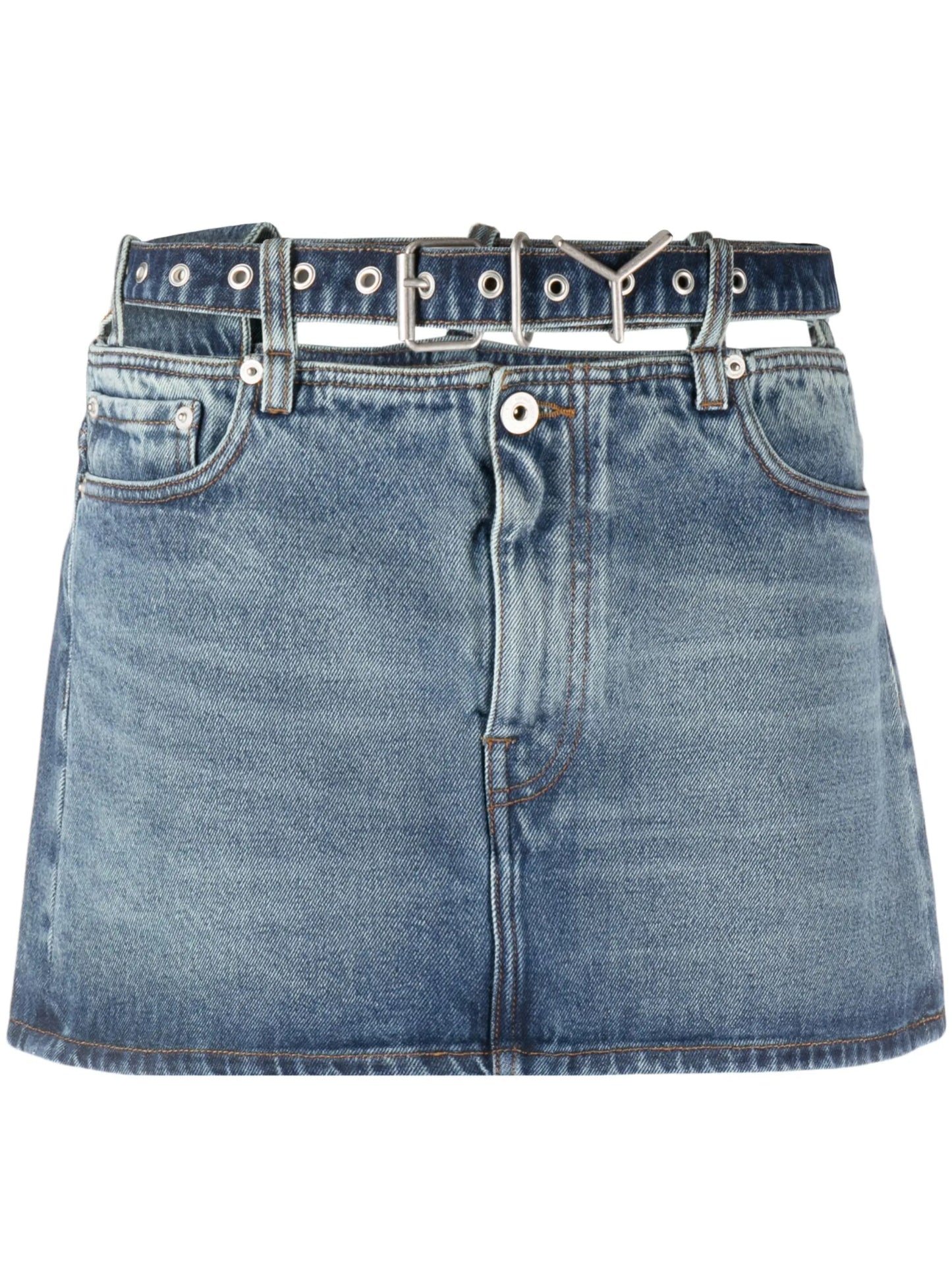 Y belt denim miniskirt