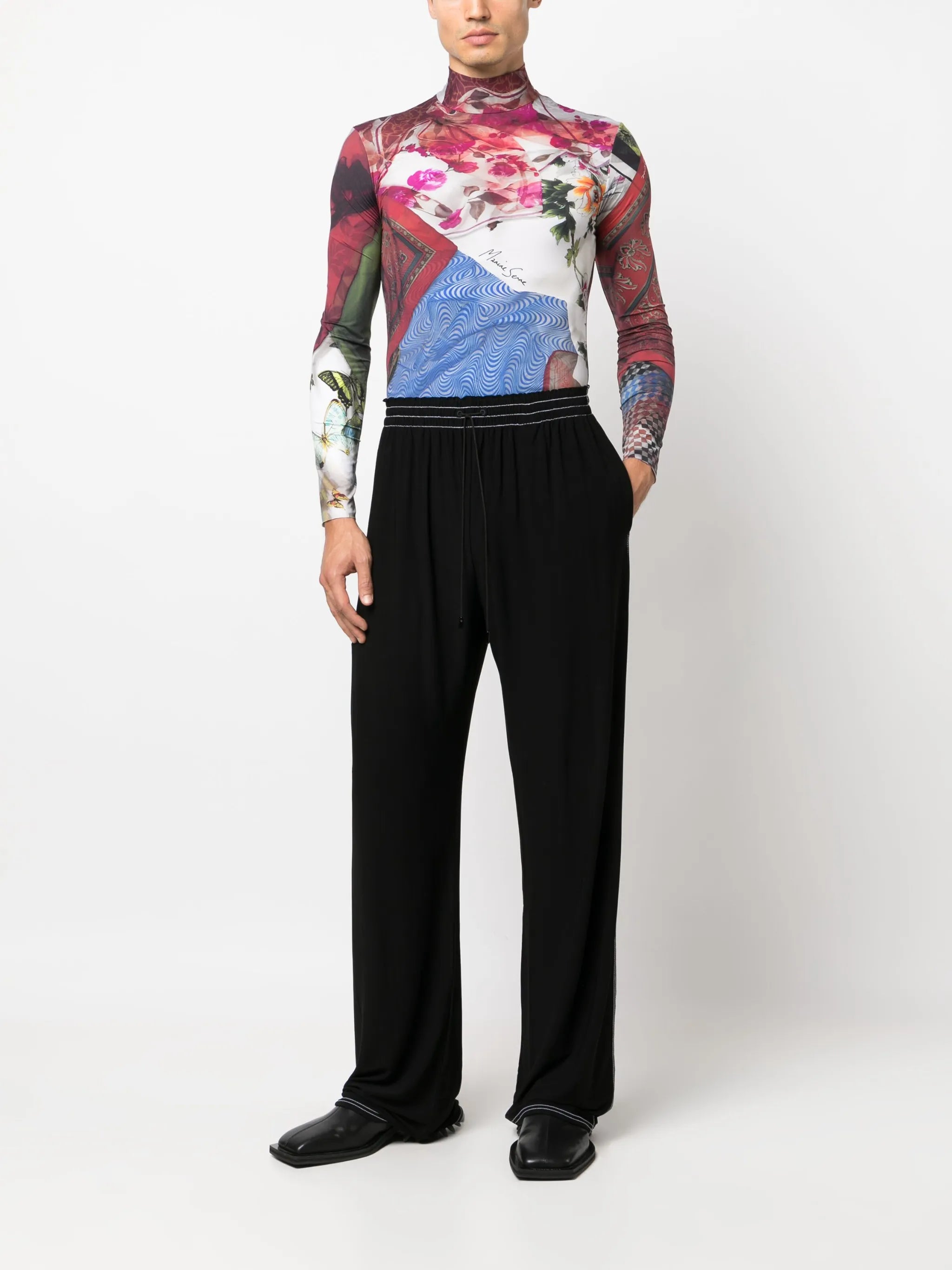 drawstring-waist straight-leg trousers