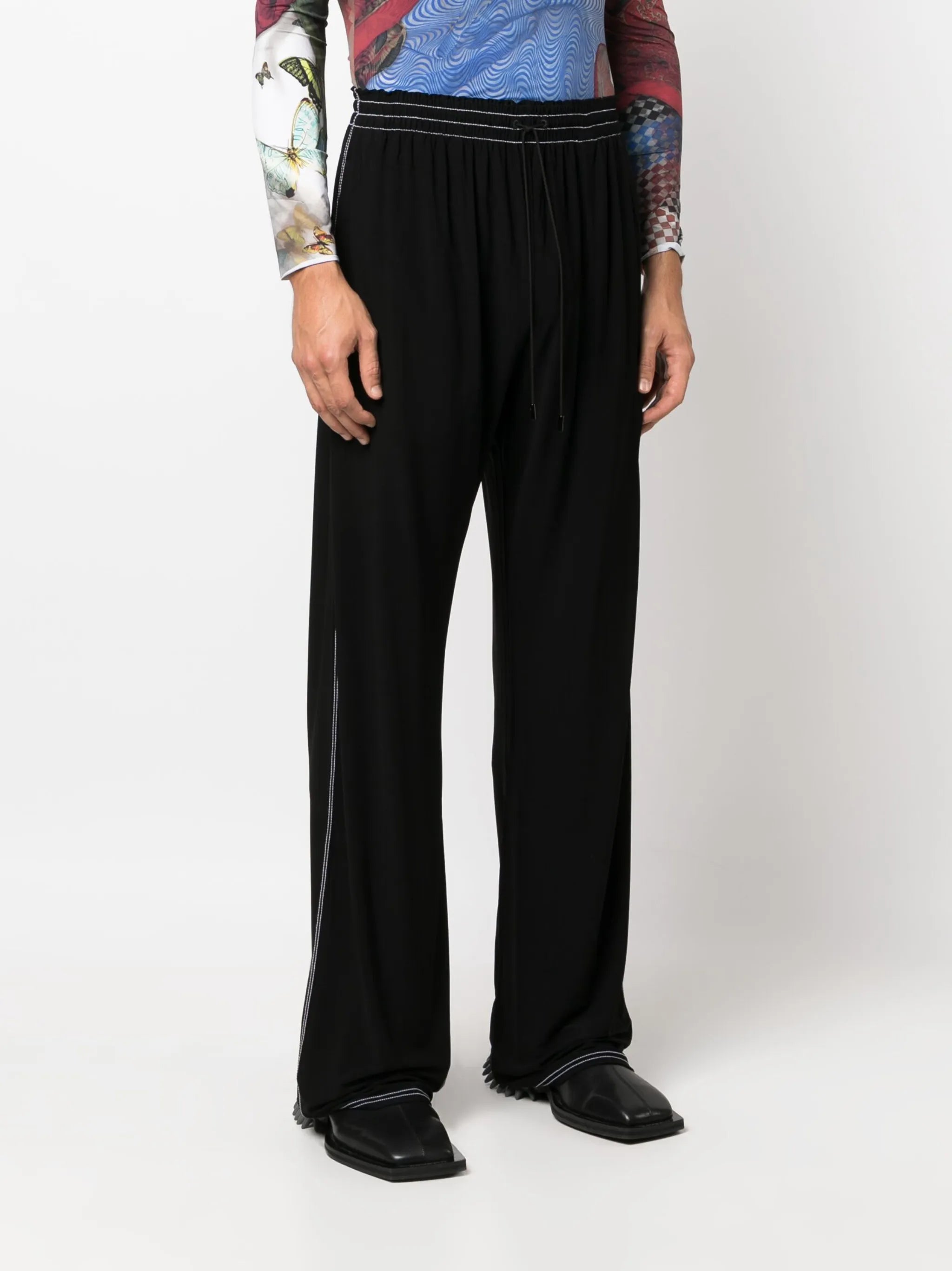 drawstring-waist straight-leg trousers