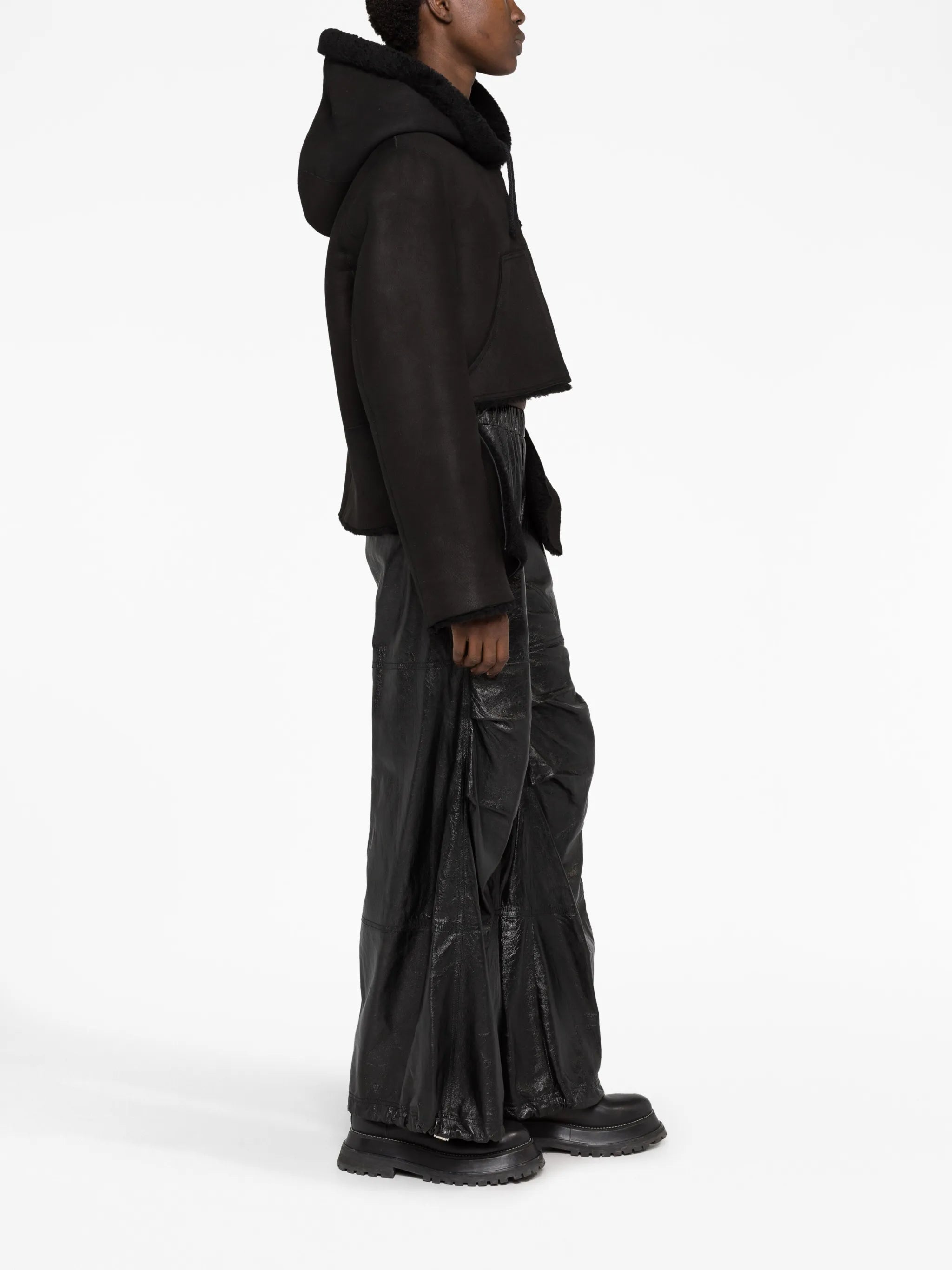 gathered wide-leg leather trousers
