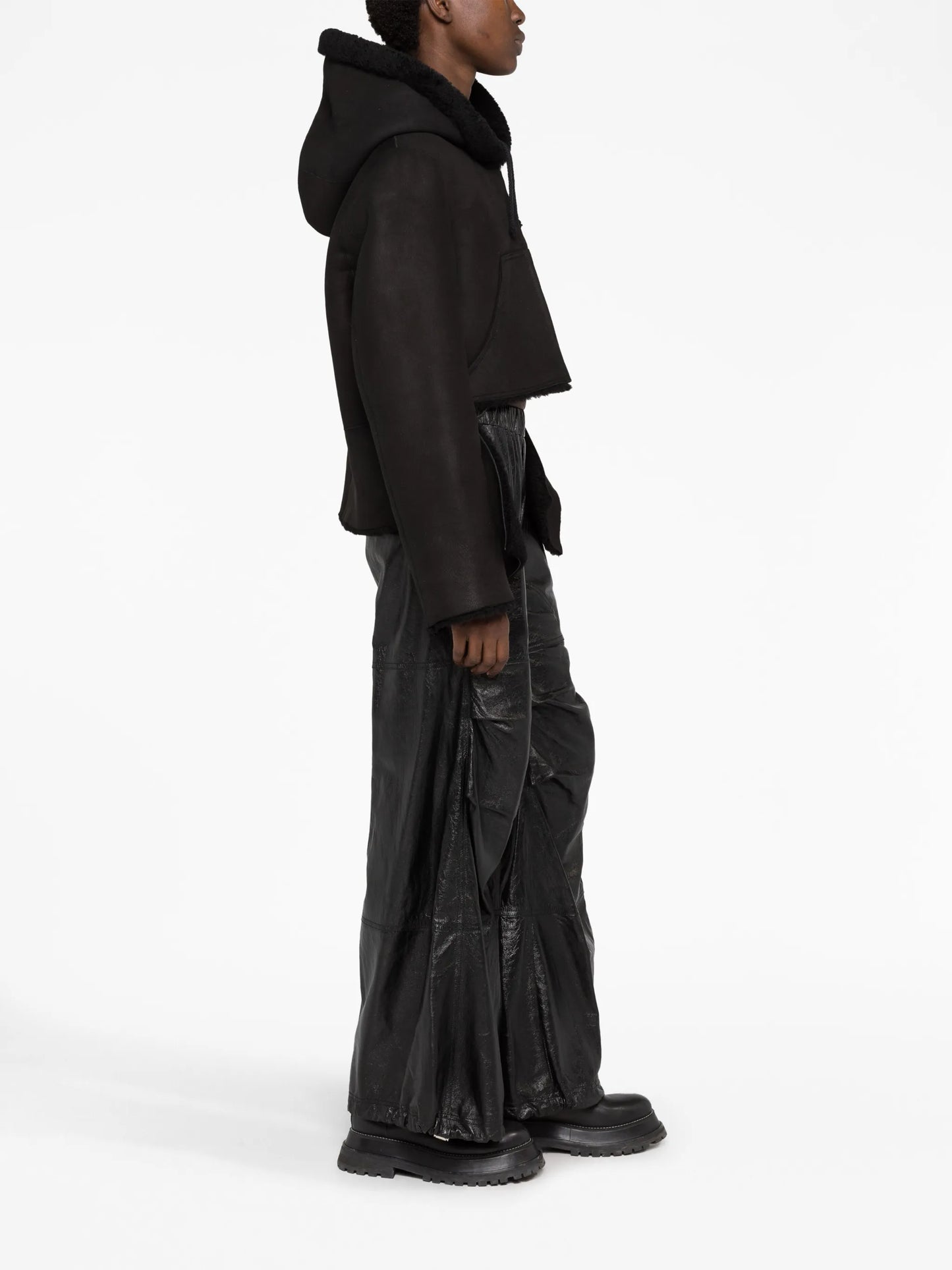 gathered wide-leg leather trousers
