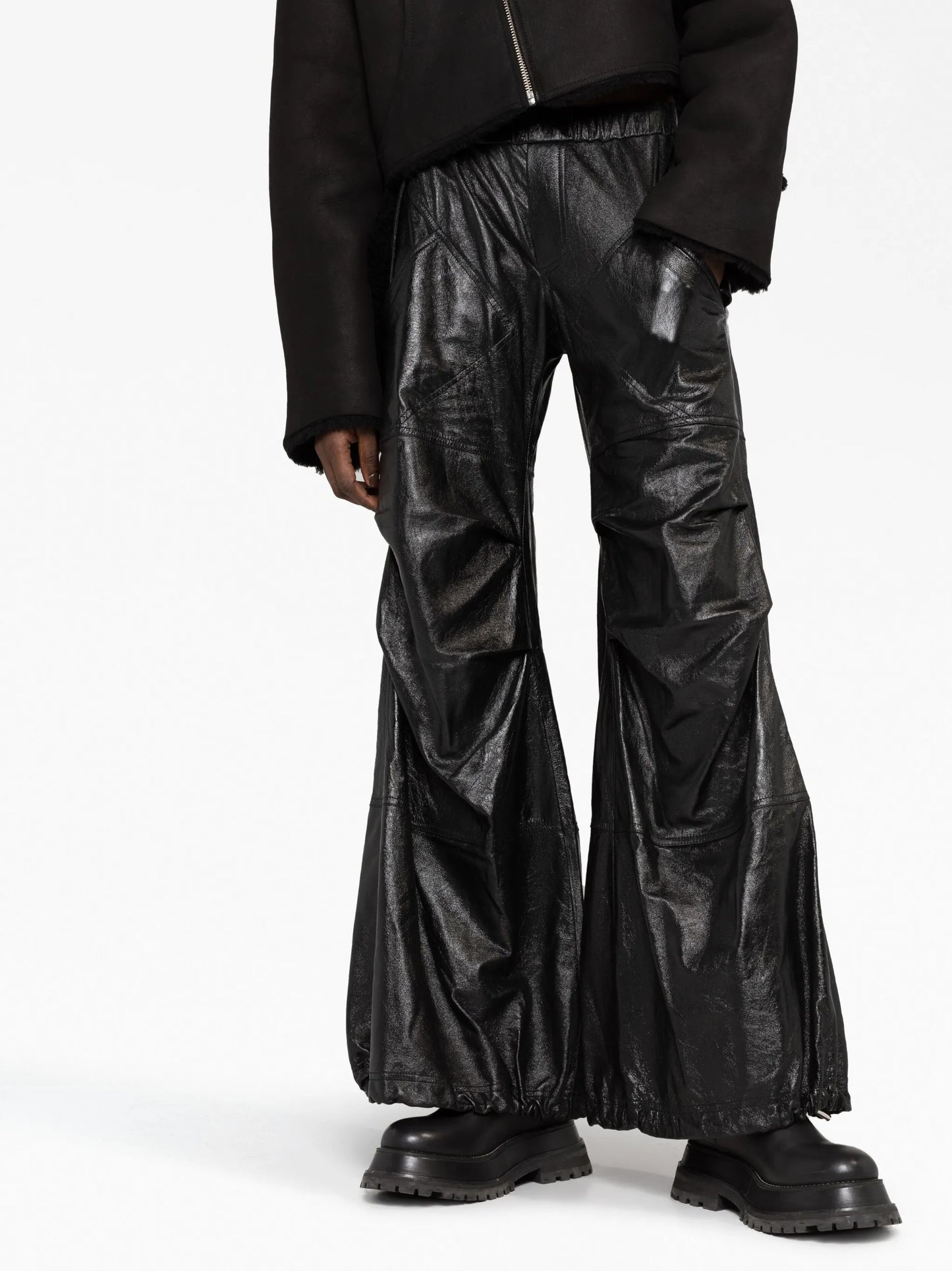 gathered wide-leg leather trousers