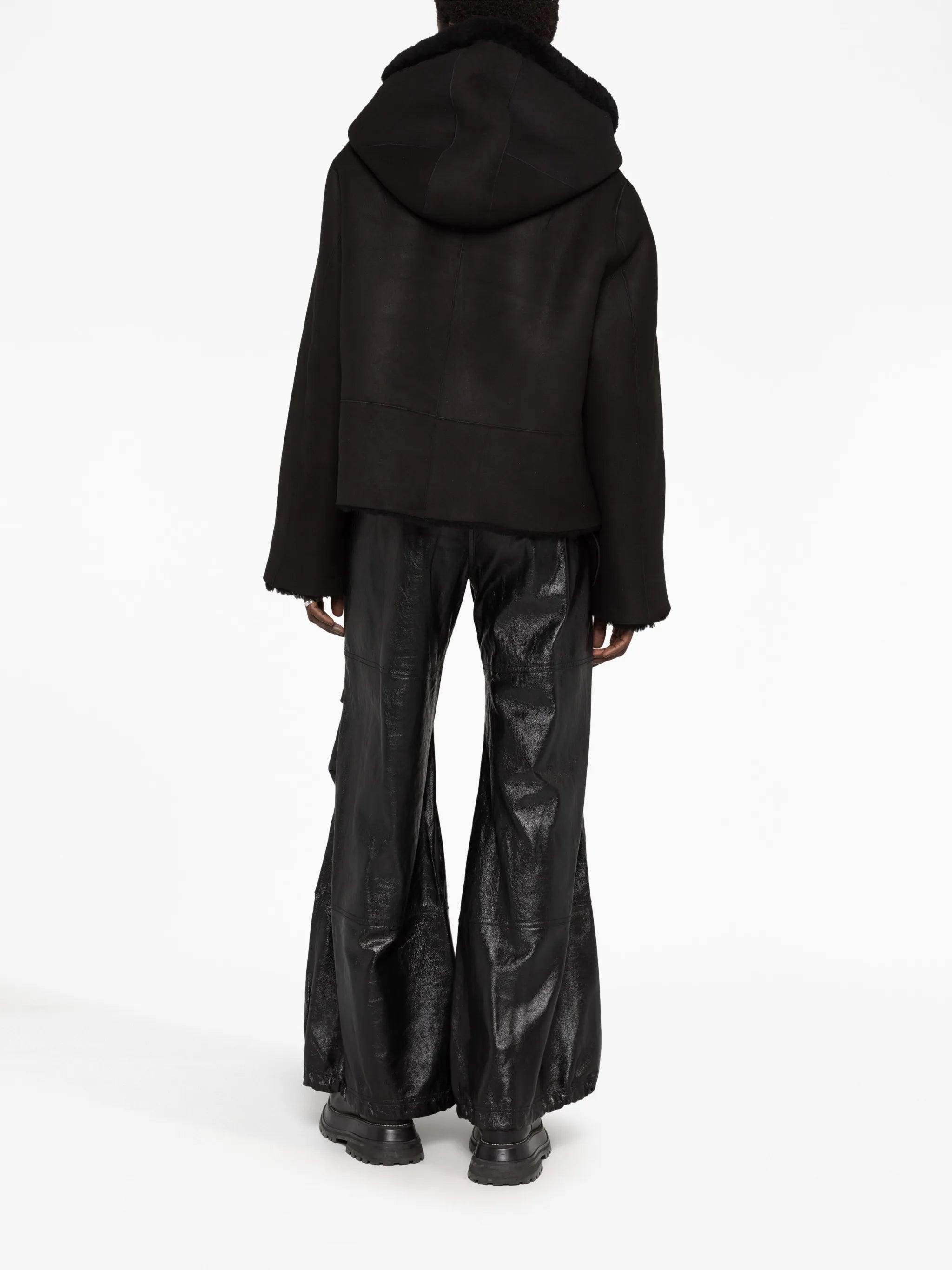 gathered wide-leg leather trousers