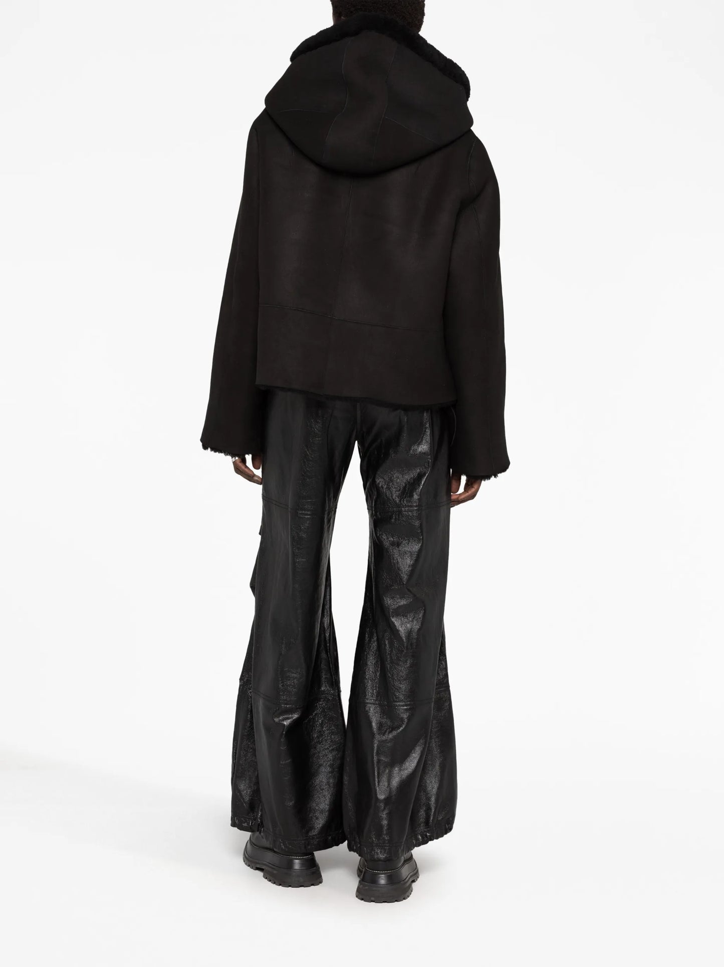 gathered wide-leg leather trousers