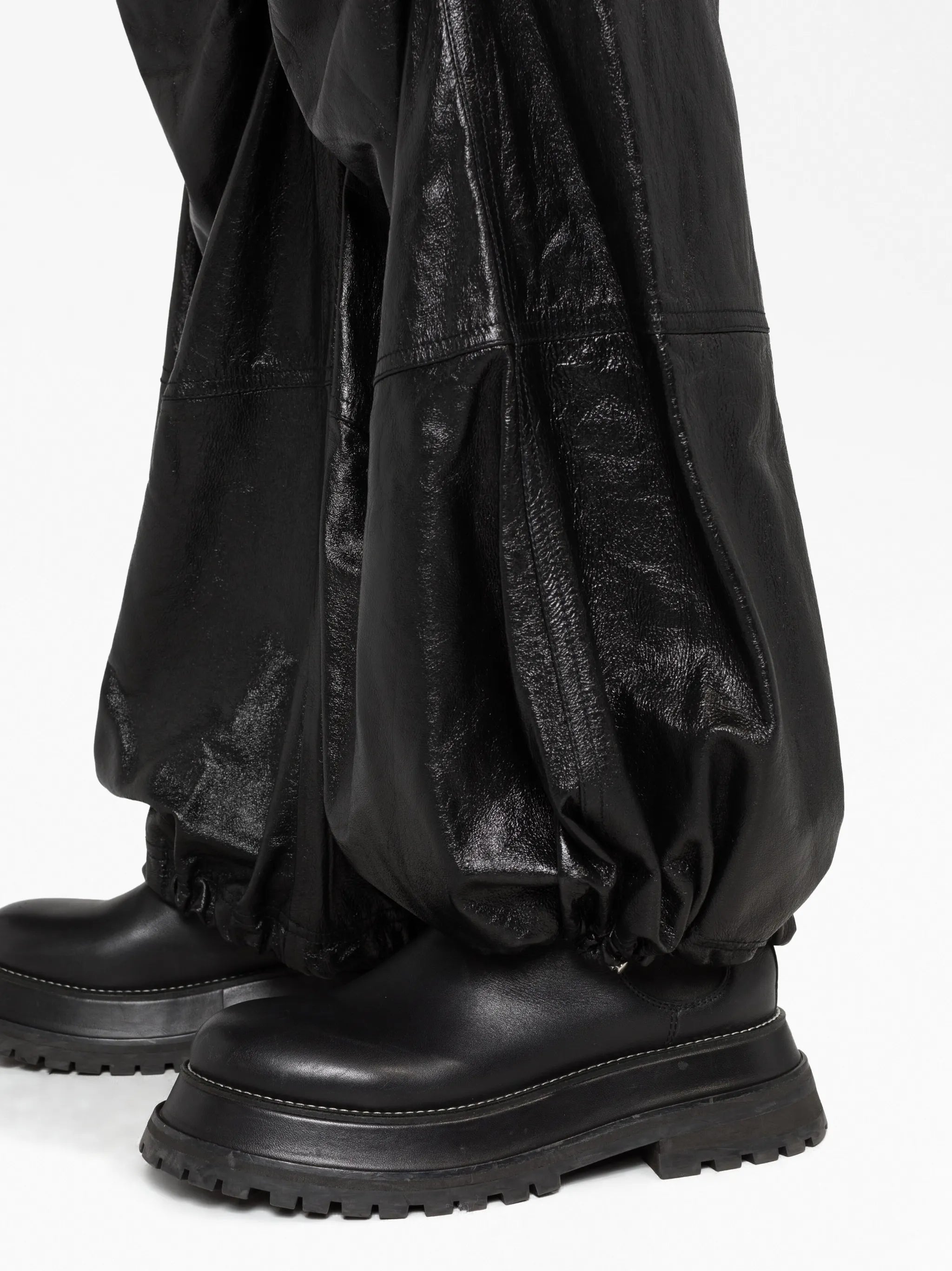gathered wide-leg leather trousers