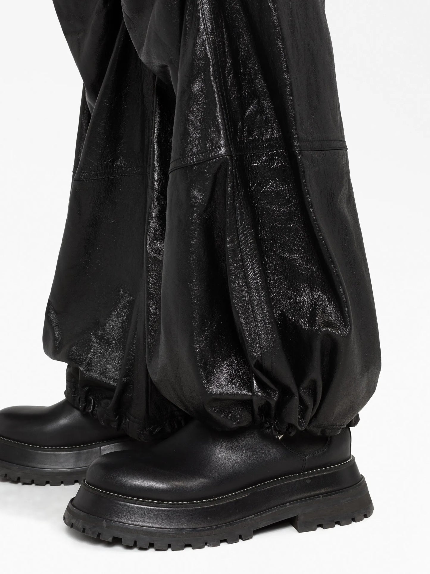 gathered wide-leg leather trousers
