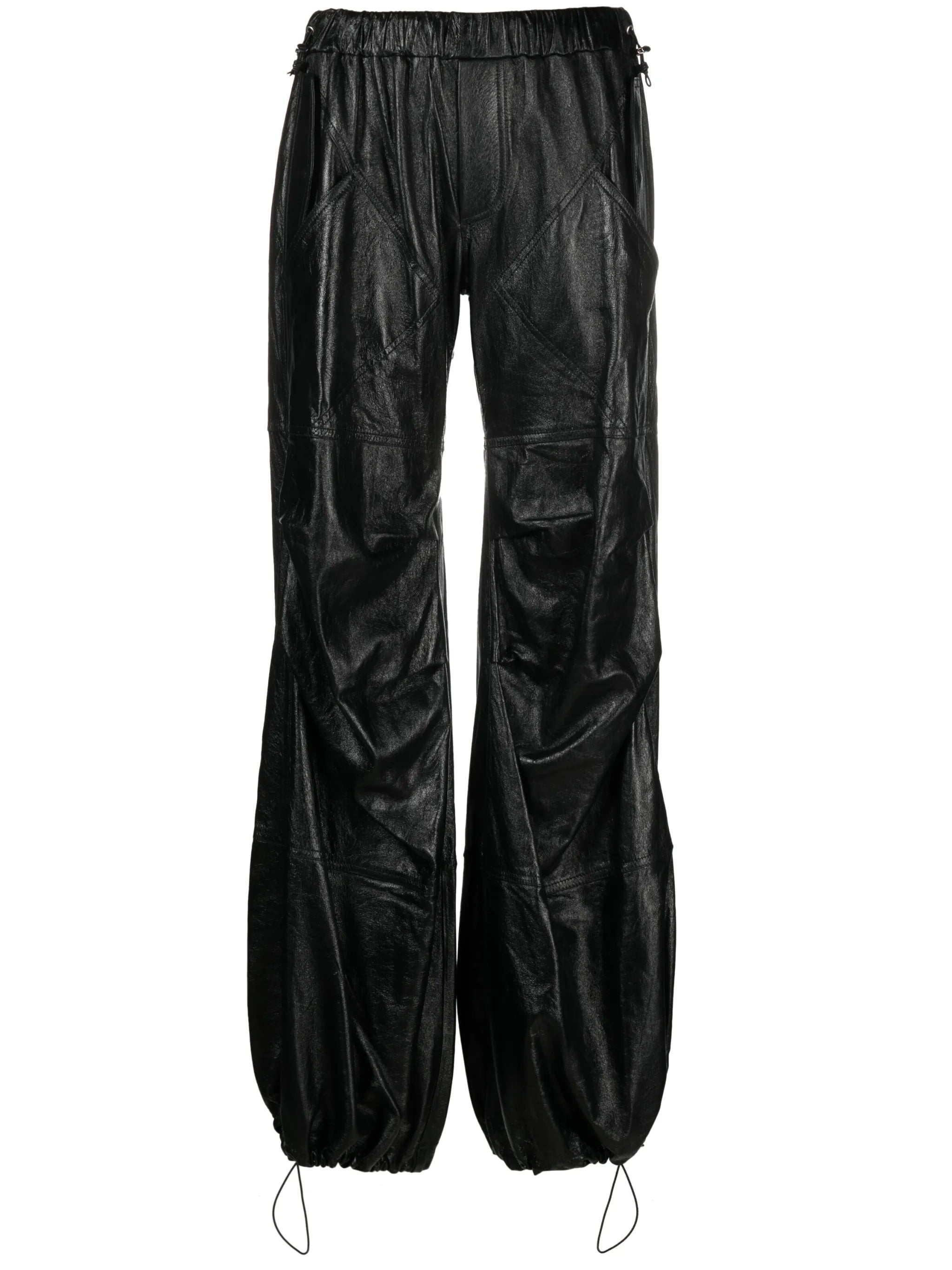 gathered wide-leg leather trousers