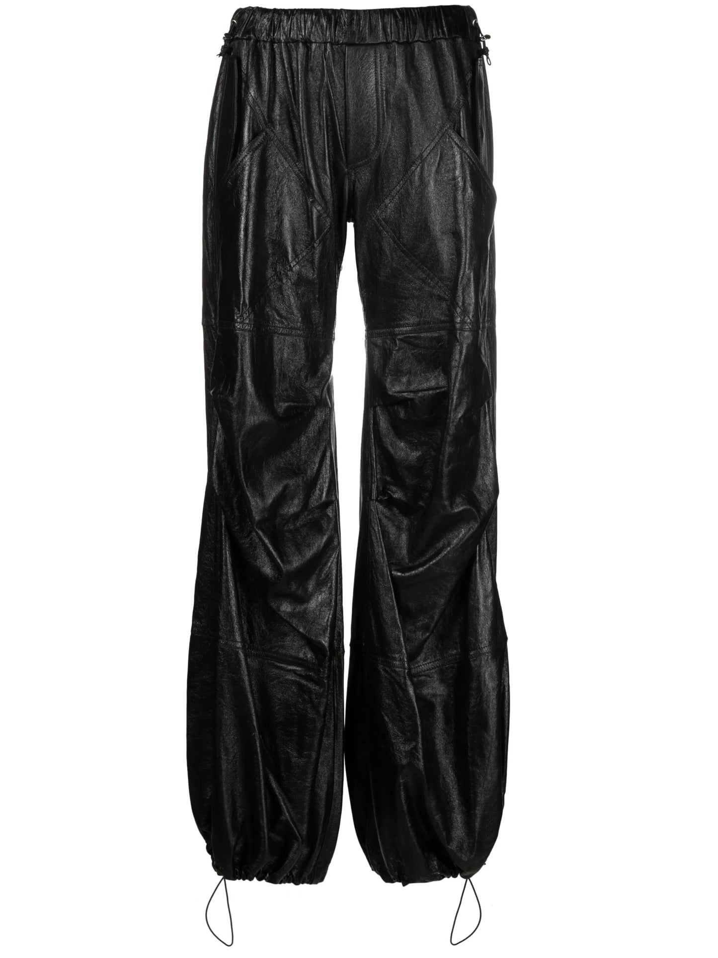 gathered wide-leg leather trousers