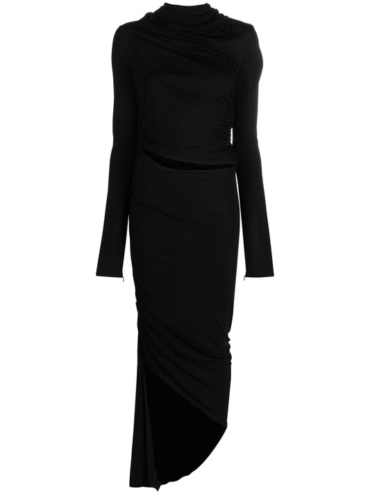 asymmetric draped midi dress