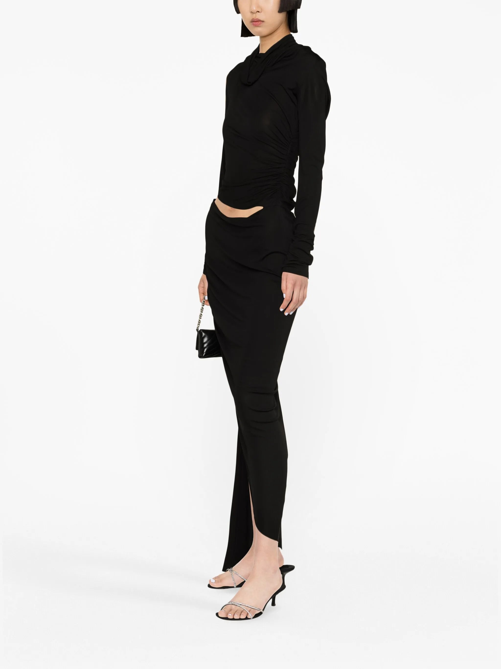 asymmetric draped midi dress