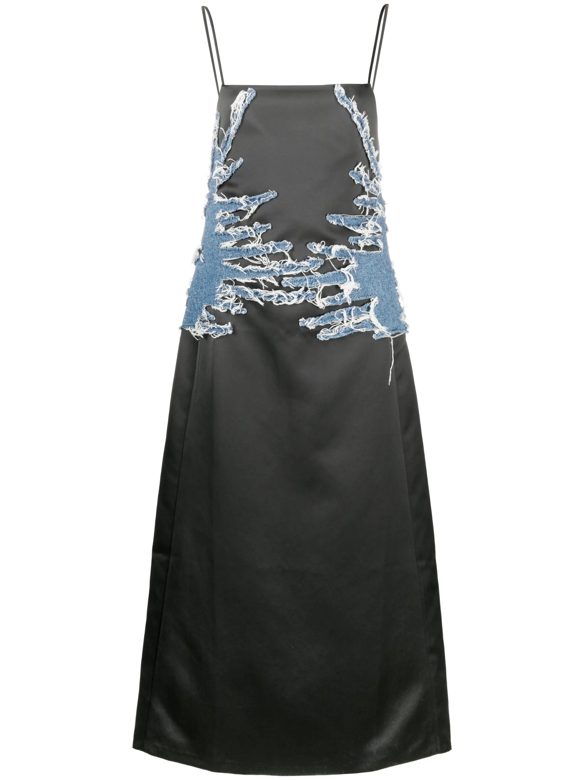 Whisker denim-panelled satin dress