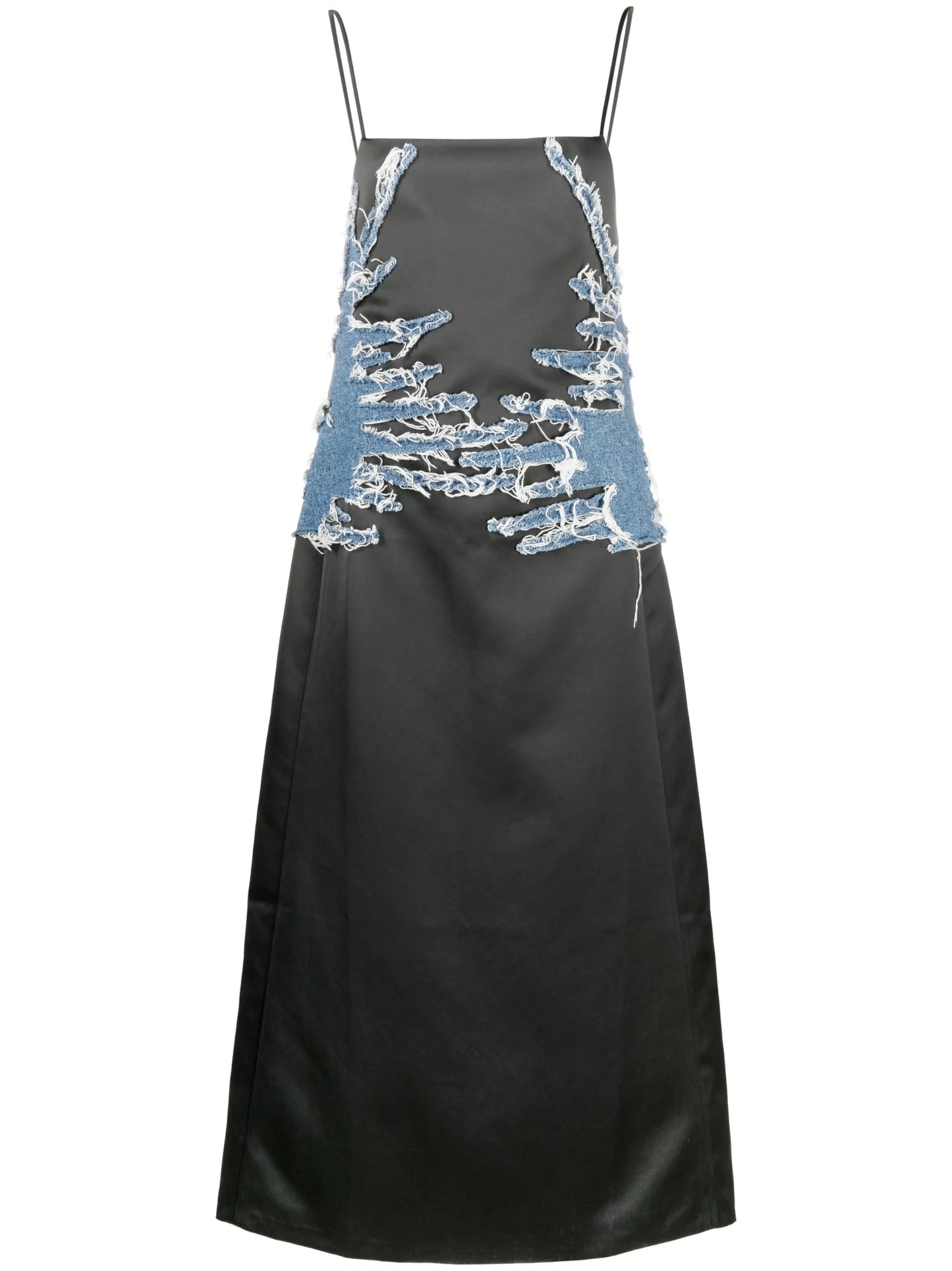 Whisker denim-panelled satin dress