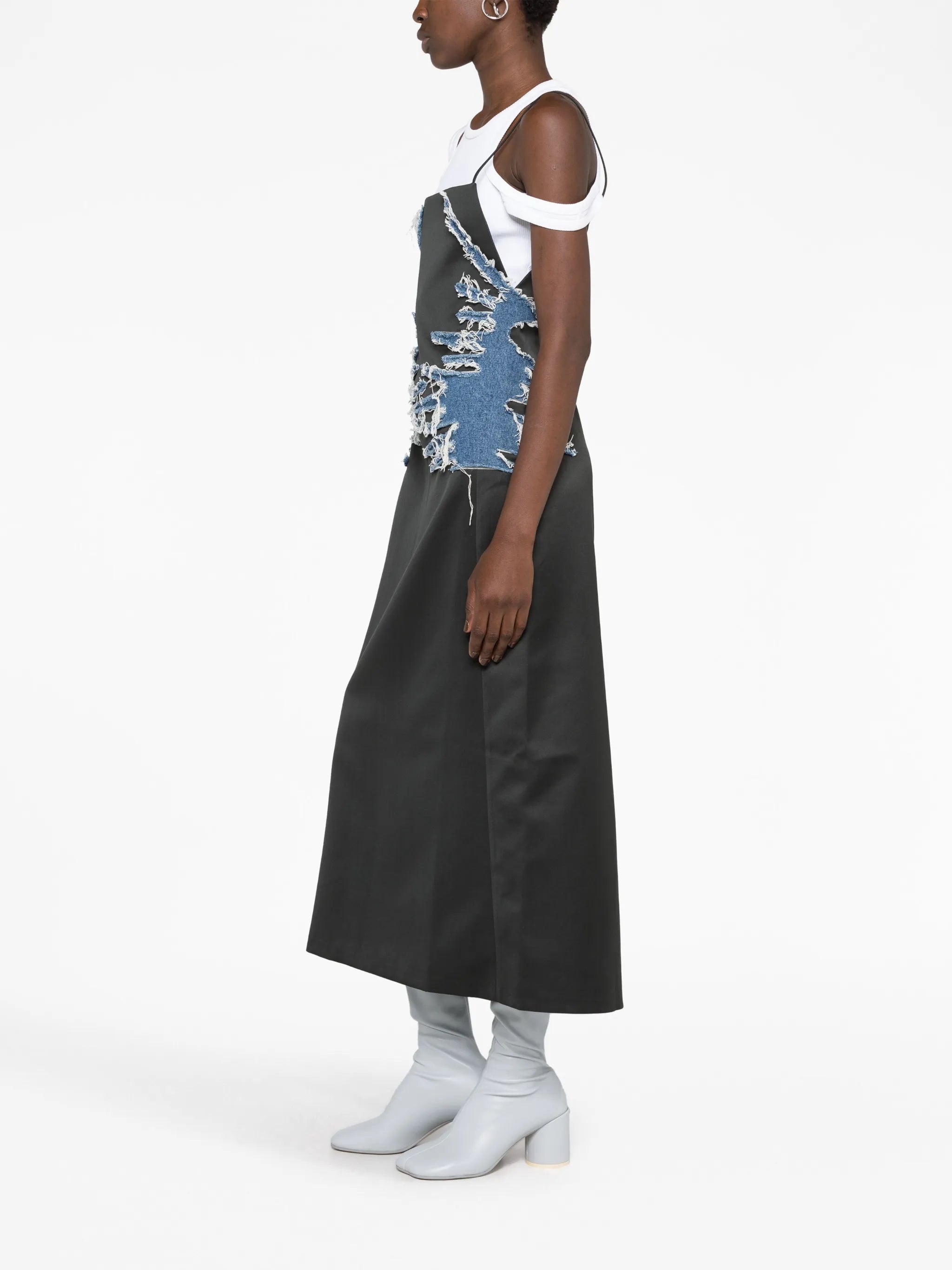 Whisker denim-panelled satin dress