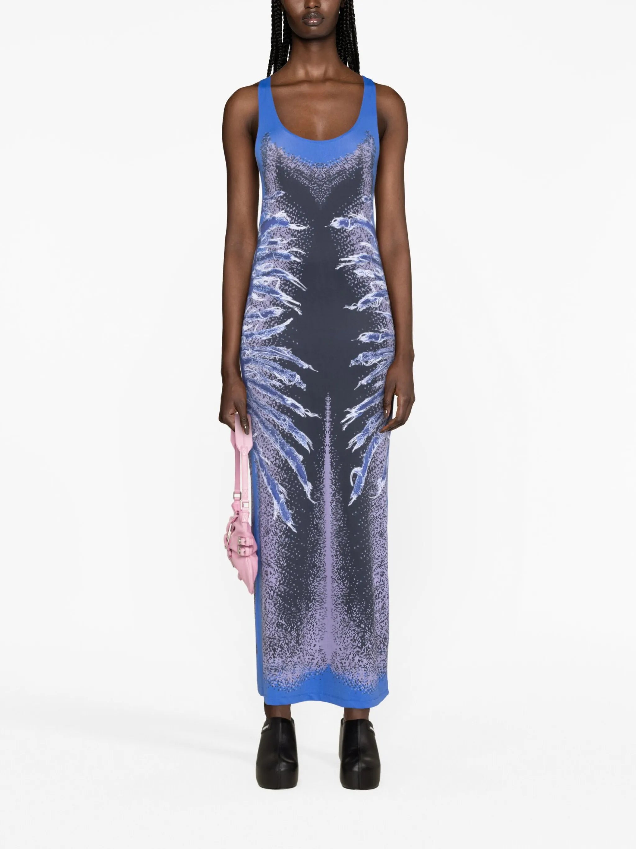 whisker-print sleeveless maxi dress