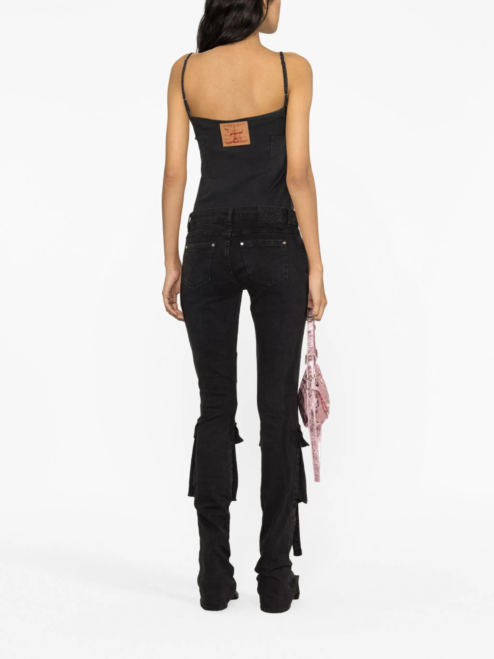logo-patch denim bodysuit