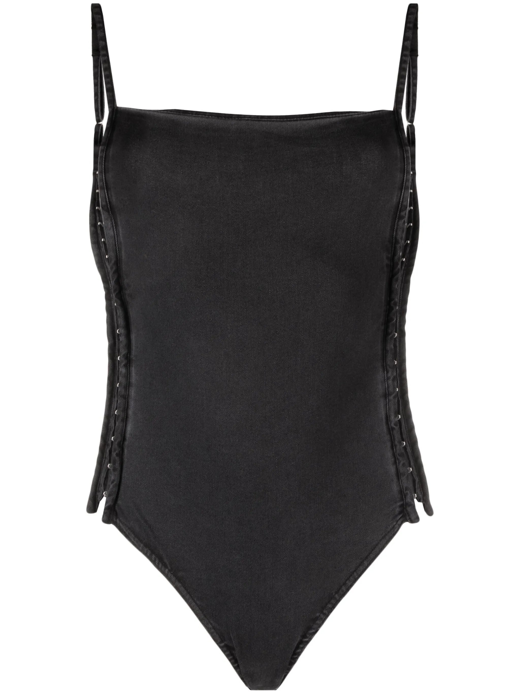 logo-patch denim bodysuit