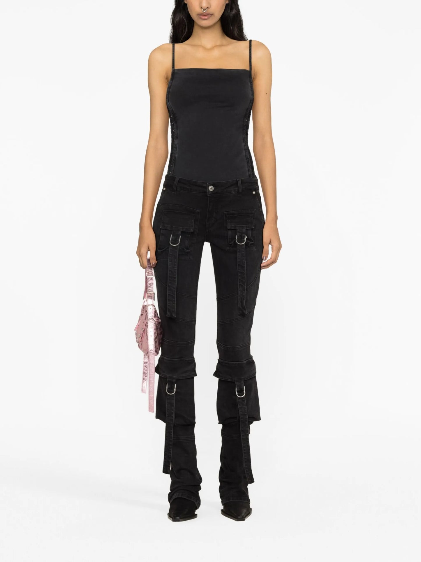 logo-patch denim bodysuit