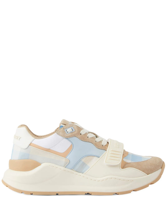 check-pattern lace-up sneakers
